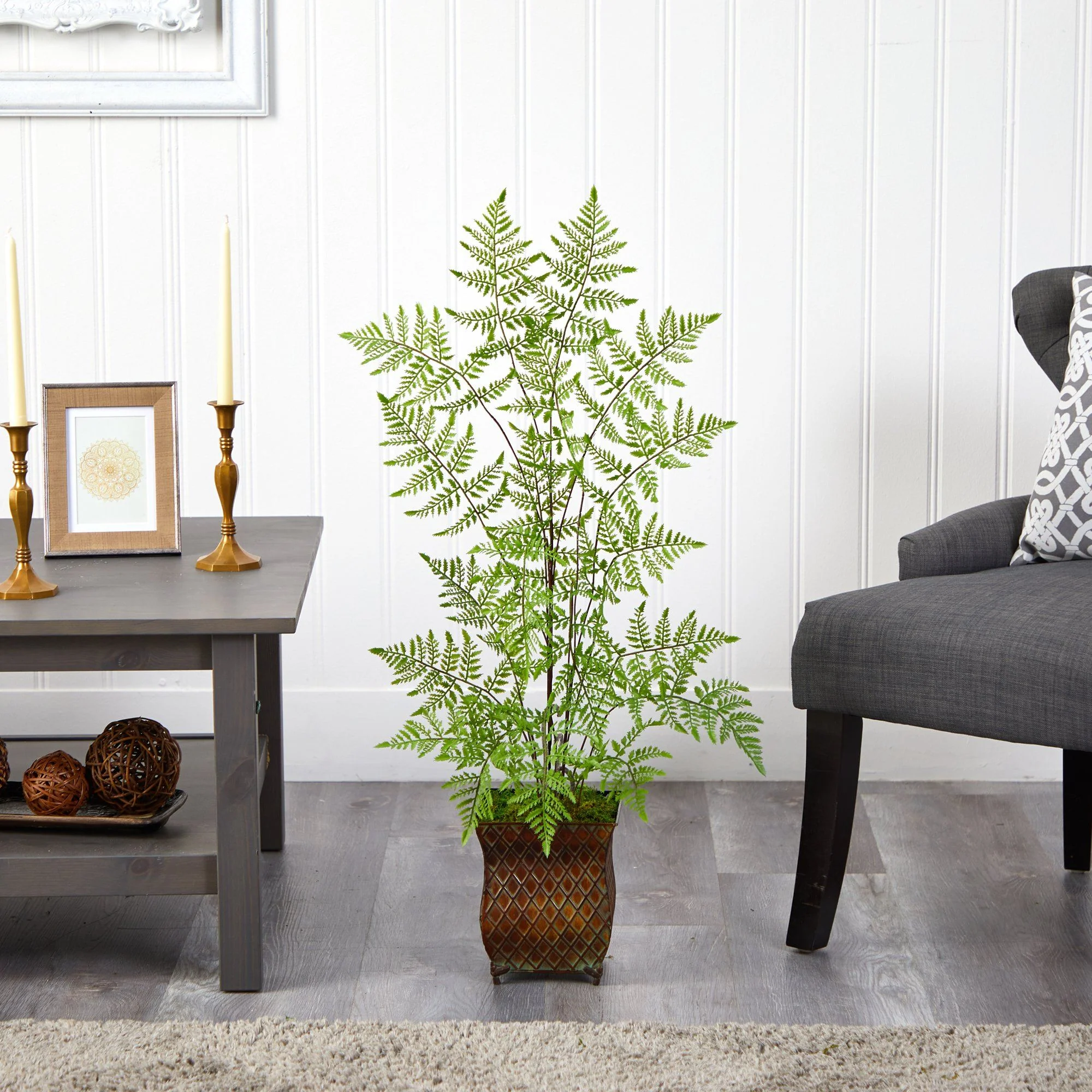 3’ Ruffle Fern Artificial Tree in Metal Planter - Image 3