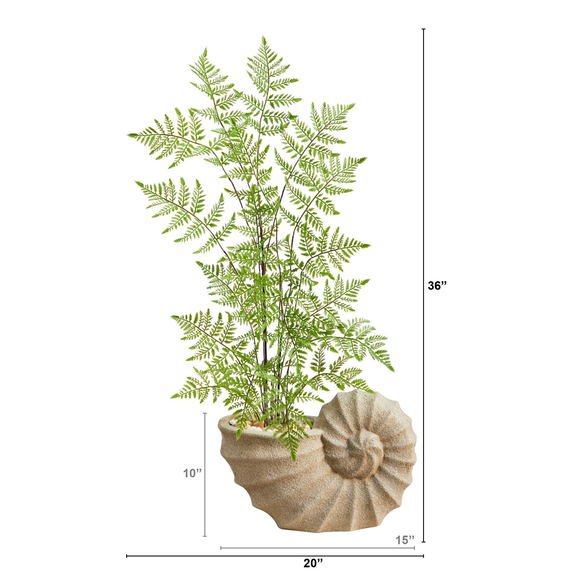 3’ Ruffle Fern Artificial Tree in Shell Shaped Planter - Image 2