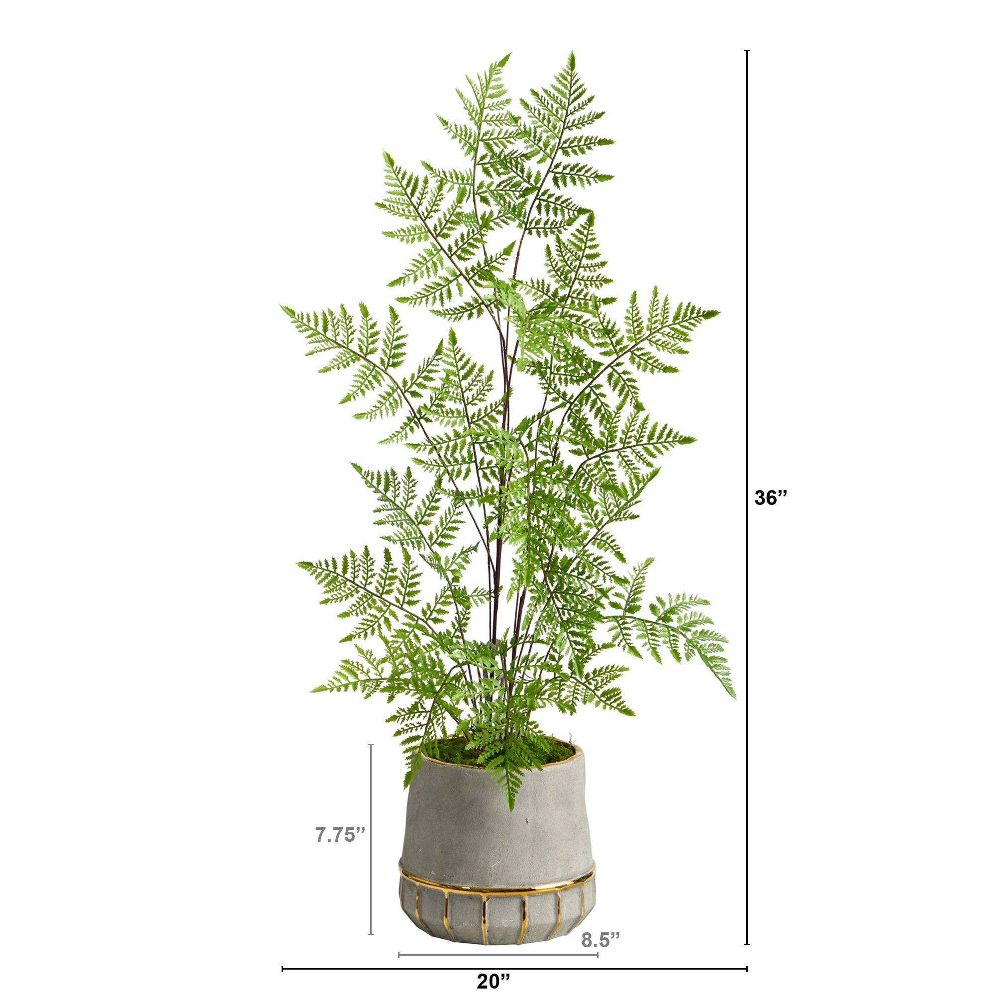 3’ Ruffle Fern Artificial Tree in Stoneware Planter with Gold Trimming - Image 2