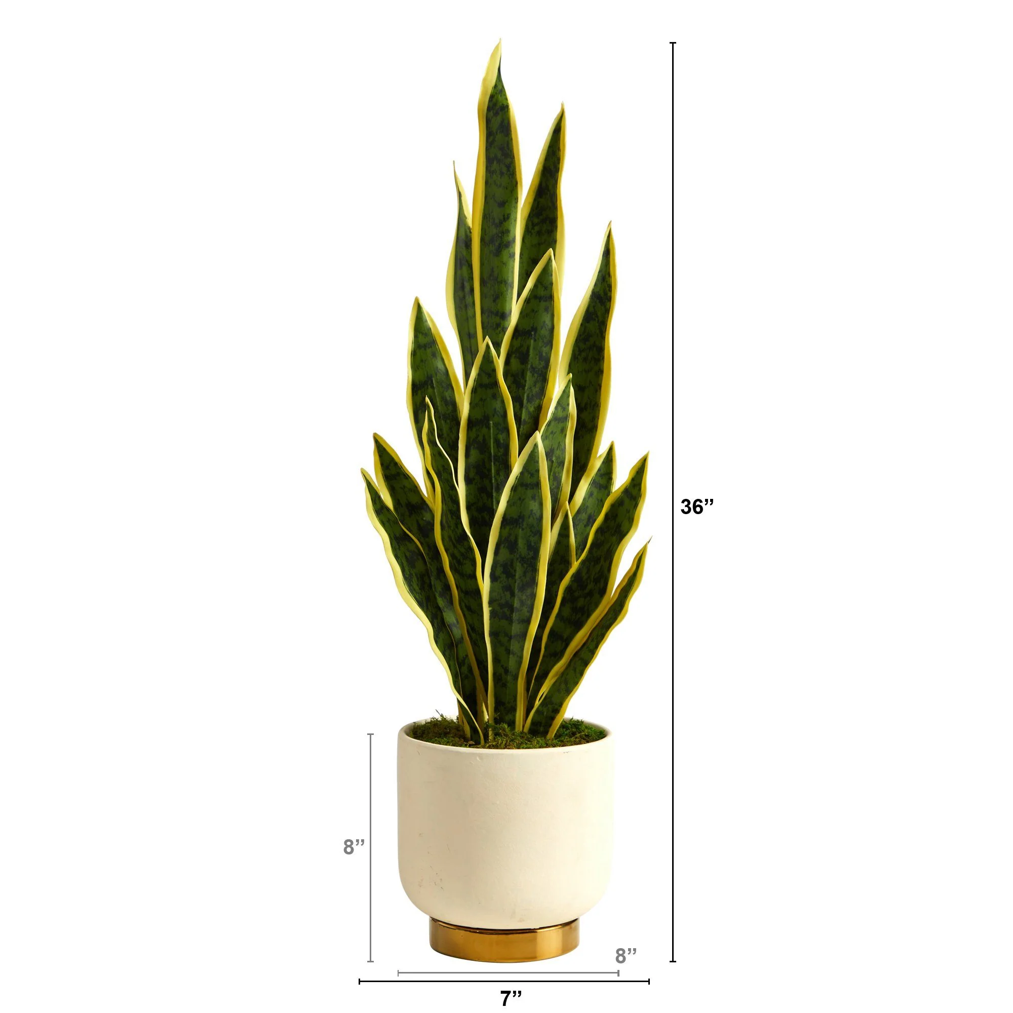 3’ Sansevieria Artificial Plant in Cream Planter with Gold Base - Image 2