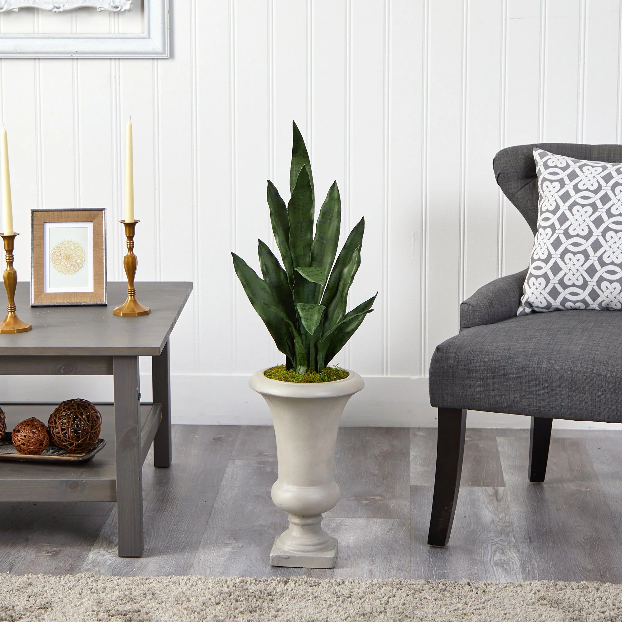 3’ Sansevieria Artificial Plant in Sand Colored Urn - Image 3