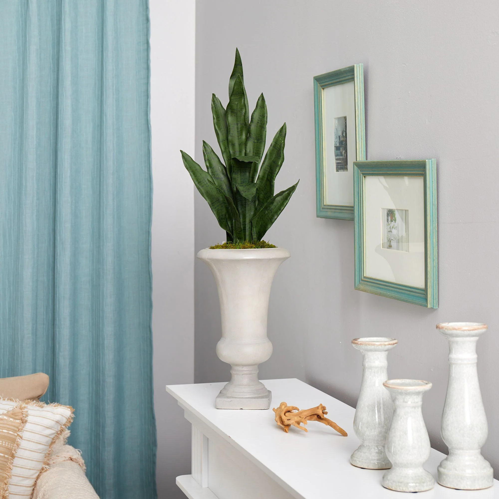 3’ Sansevieria Artificial Plant in Sand Colored Urn - Image 4