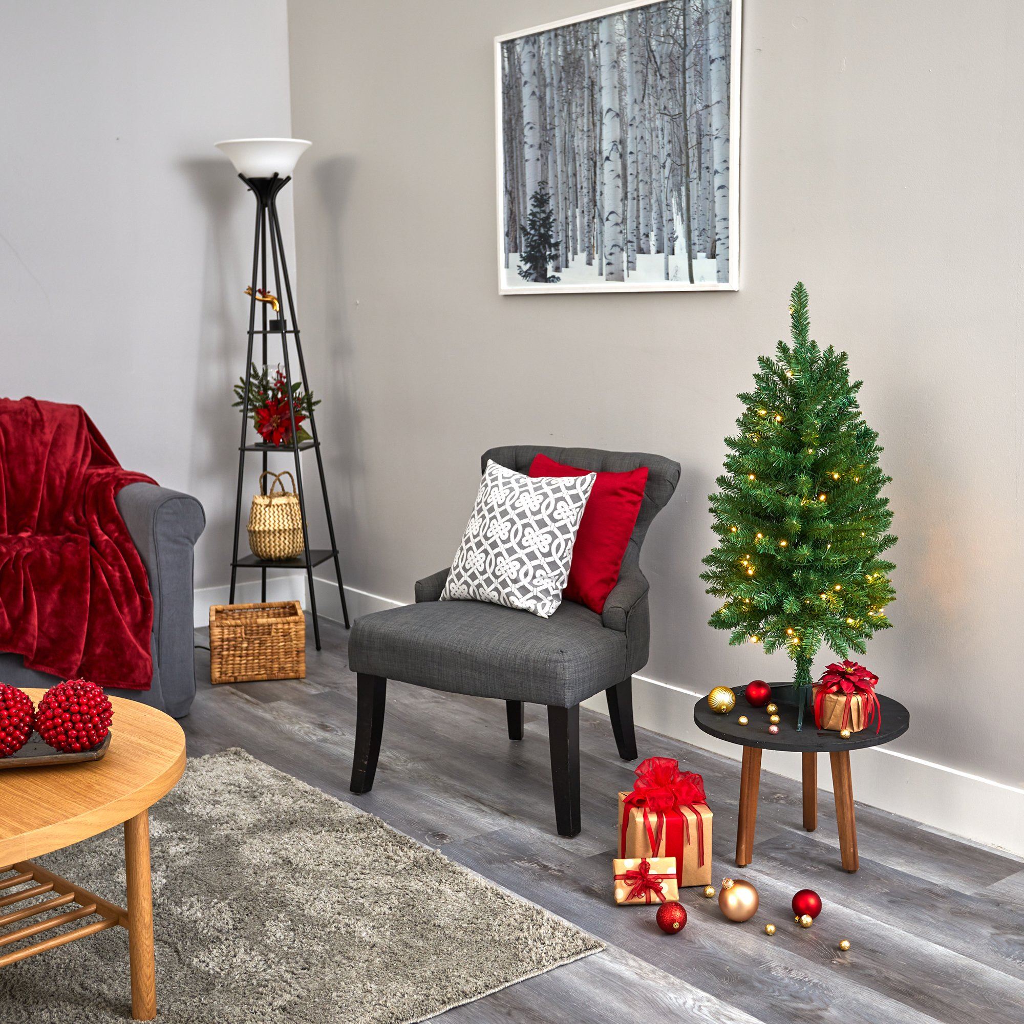 3’ Slim Green Mountain Pine Artificial Christmas Tree with 50 Clear LED Lights - Image 4
