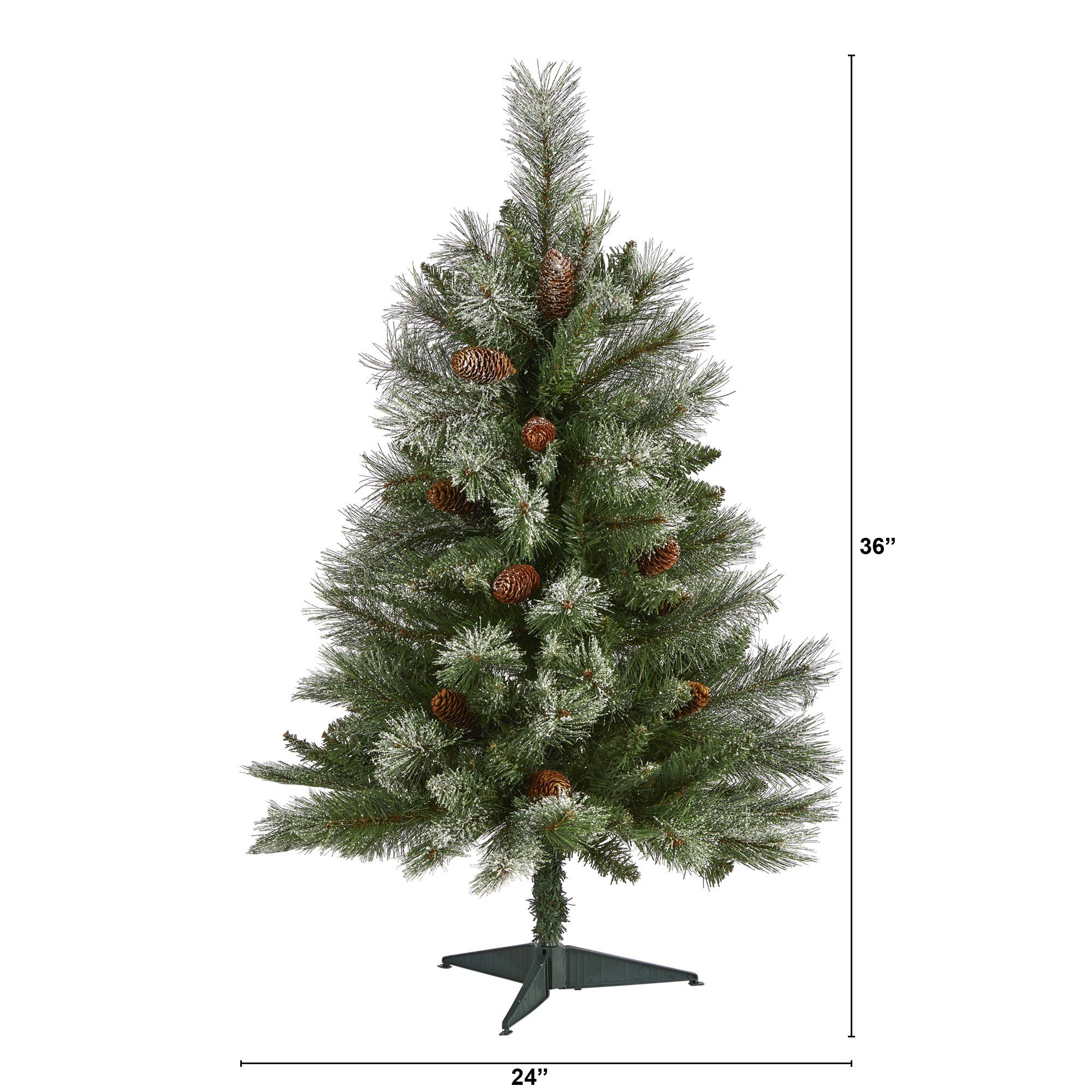 3’ Snowed French Alps Mountain Pine Artificial Christmas Tree with 135 Bendable Branches and Pine Cones - Image 2