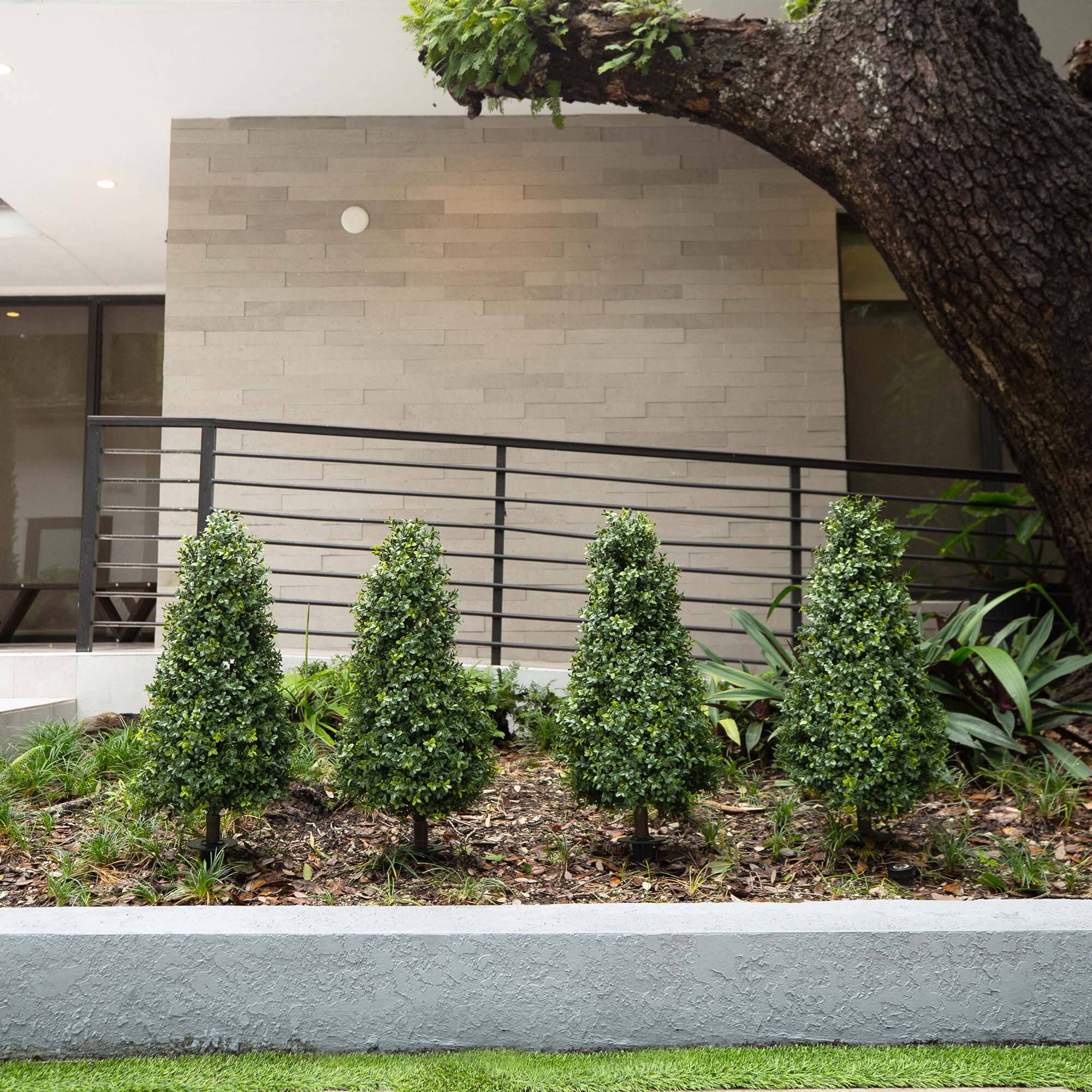3' UV Resistant Artificial Boxwood Plant with Integrated Ground Stake (Indoor/Outdoor) - Set of 2 - Image 3