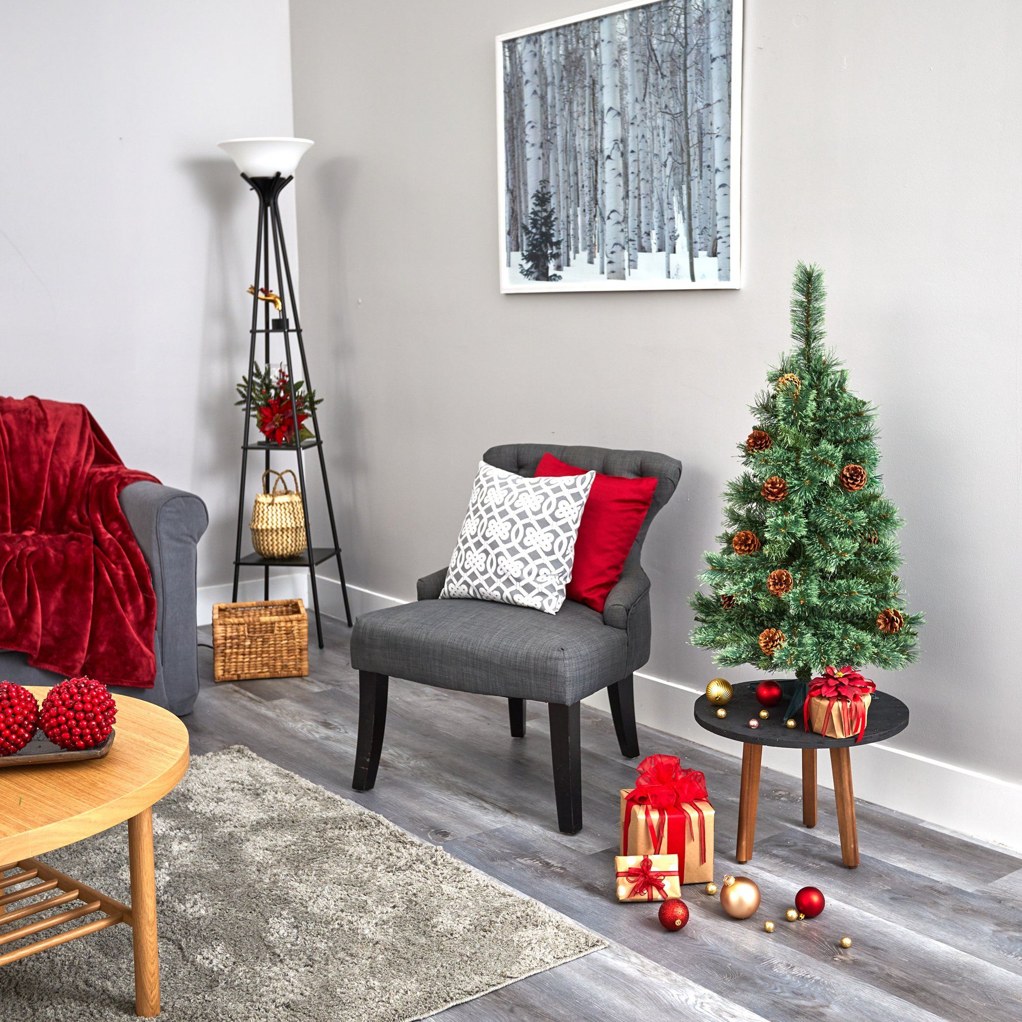 3’ White Mountain Pine Artificial Christmas Tree with 50 Clear LED Lights and Pine Cones - Image 4