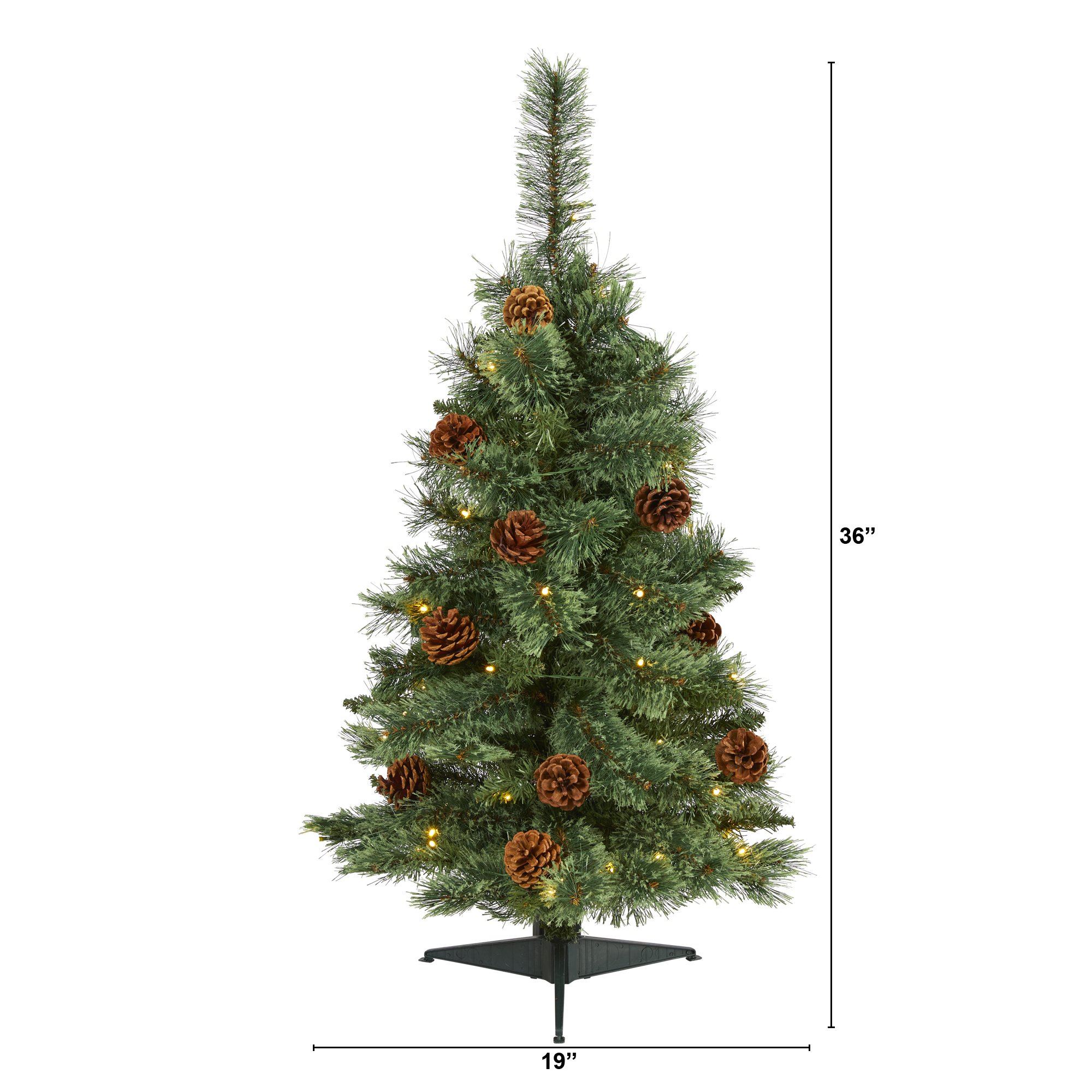 3’ White Mountain Pine Artificial Christmas Tree with 50 Clear LED Lights and Pine Cones - Image 5