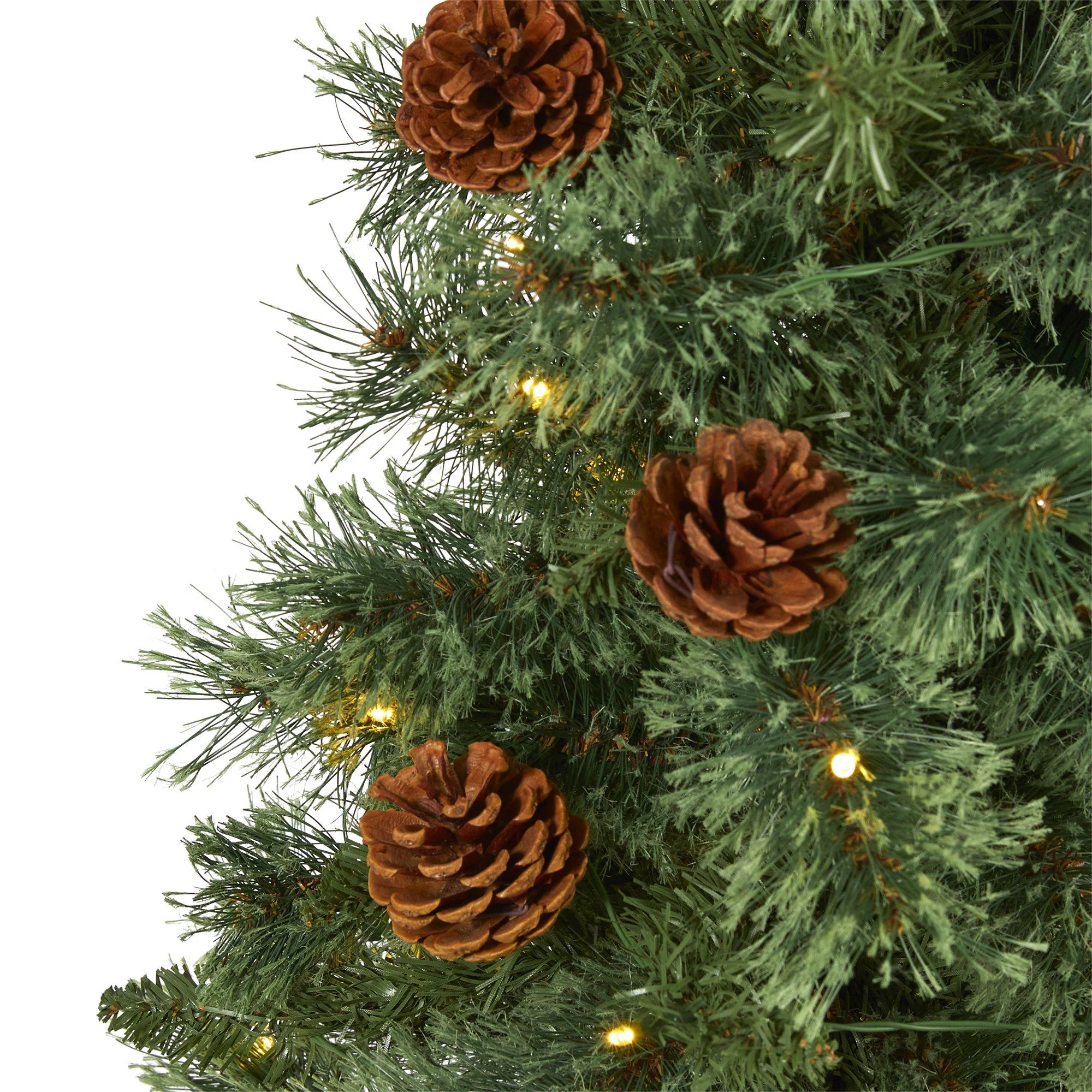 3’ White Mountain Pine Artificial Christmas Tree with 50 Clear LED Lights and Pine Cones - Image 6