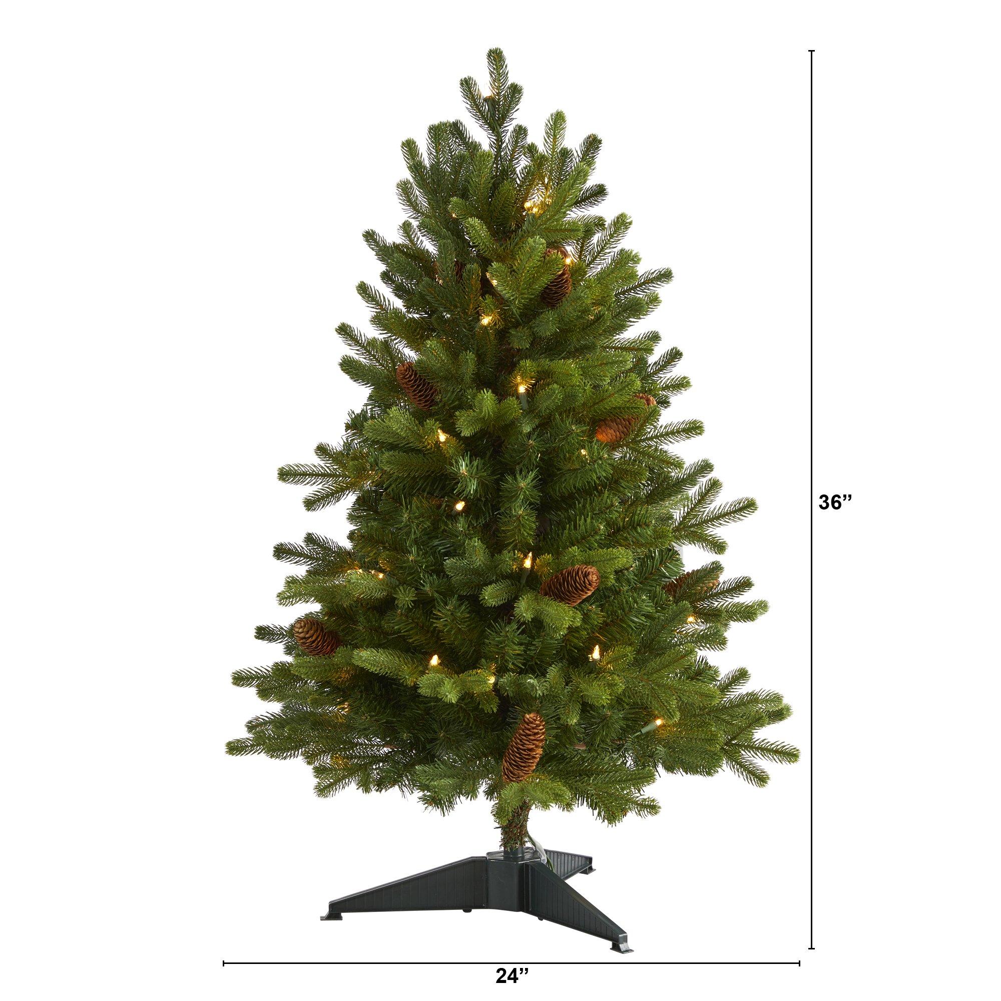 3’ Yukon Mountain Fir Artificial Christmas Tree with 50 Clear Lights and Pine Cones - Image 2