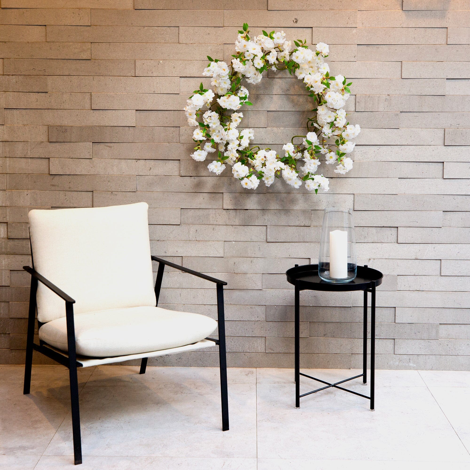 30” Artificial White Cherry Blossom Wreath - Image 3