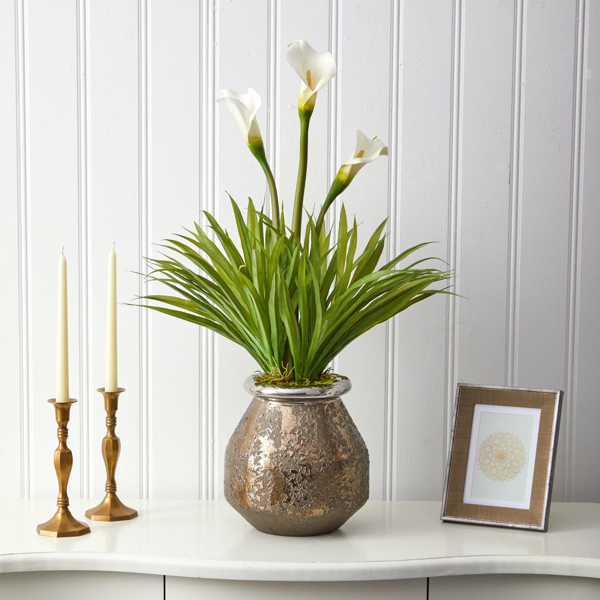 30” Calla Lily and Grass Artificial Arrangement in Designer Vase - Image 2