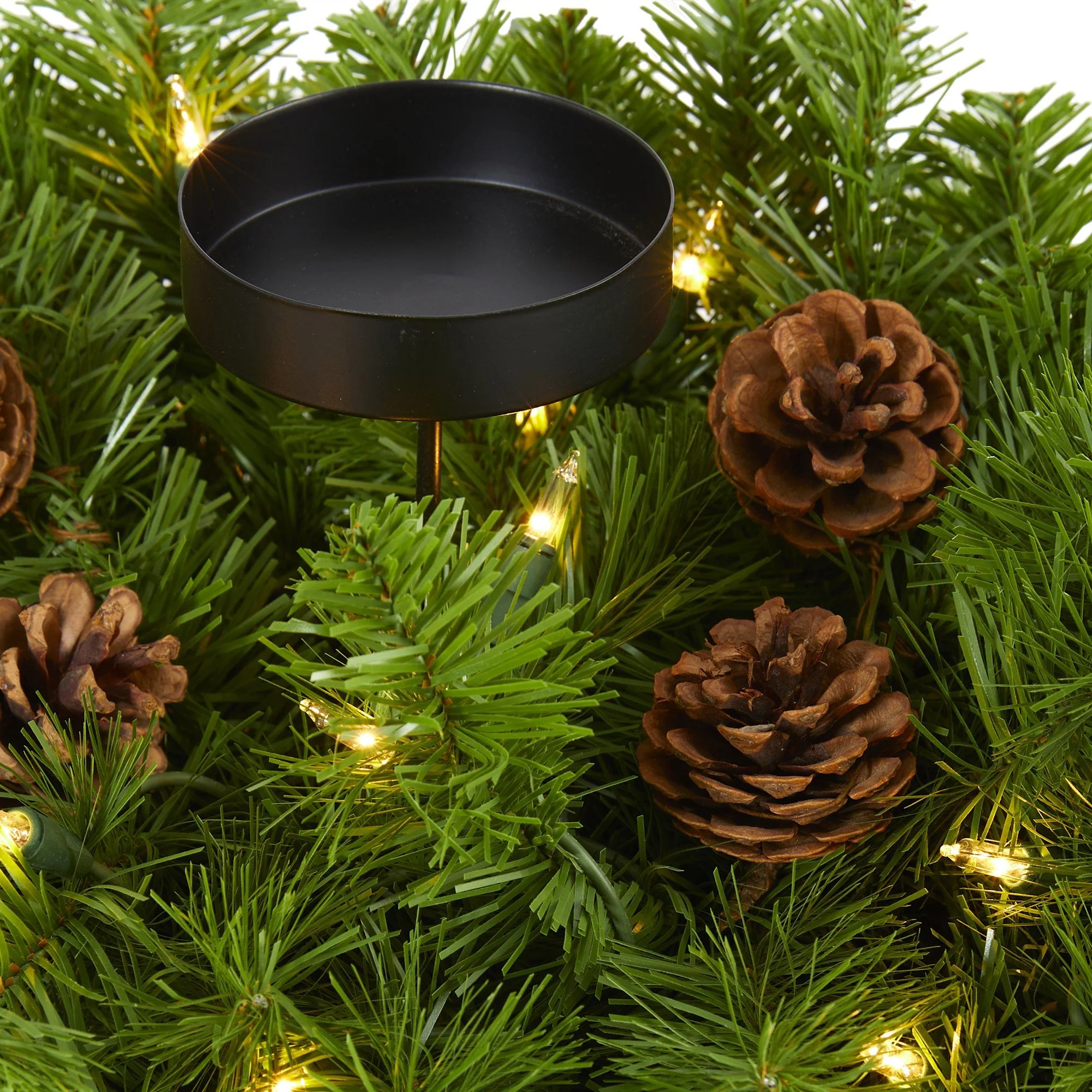 30” Christmas Artificial Pine Triple Candelabrum with 35 Clear Lights and Pine Cones - Image 3