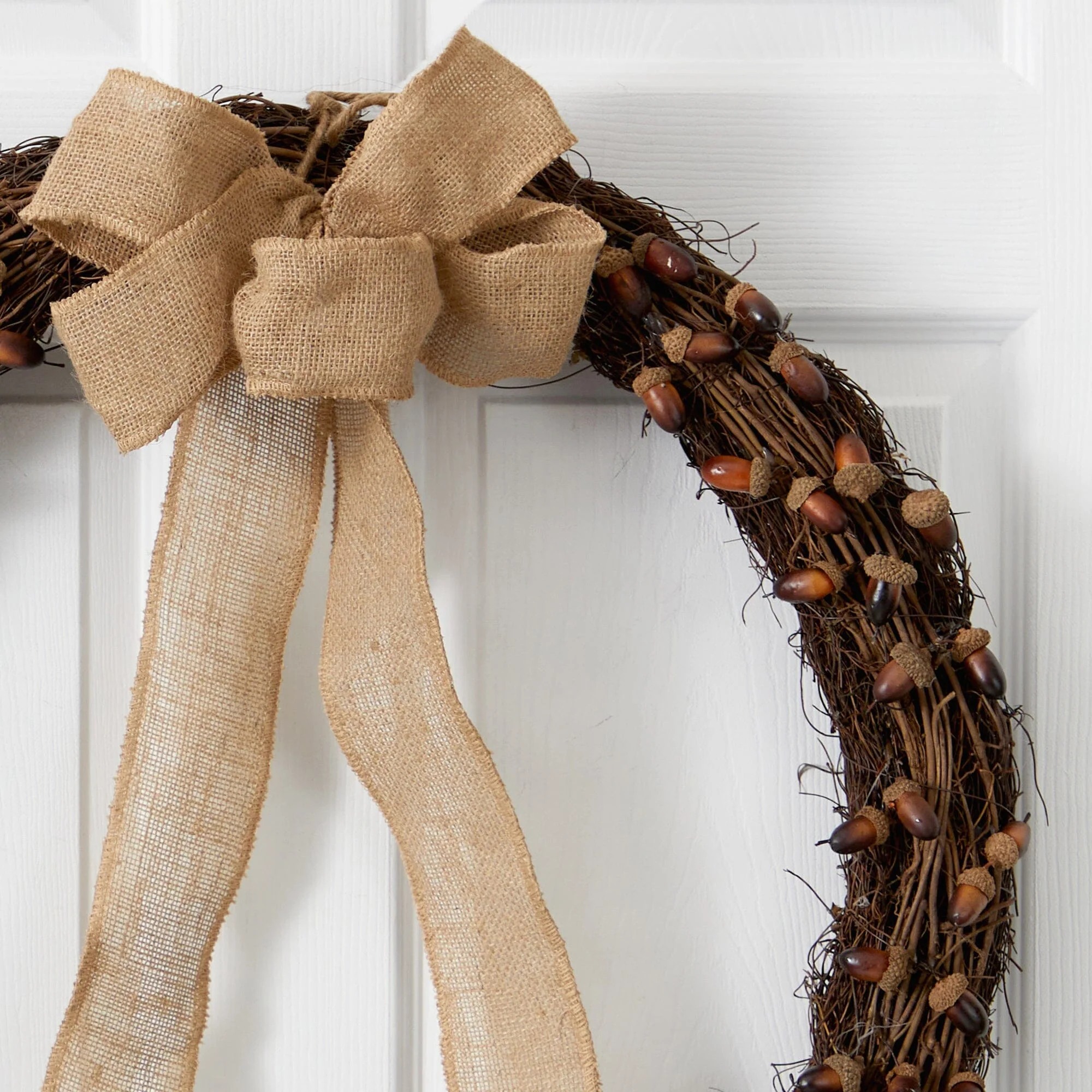 30” Fall Acorn and Decorative Bow Autumn Wreath - Image 2