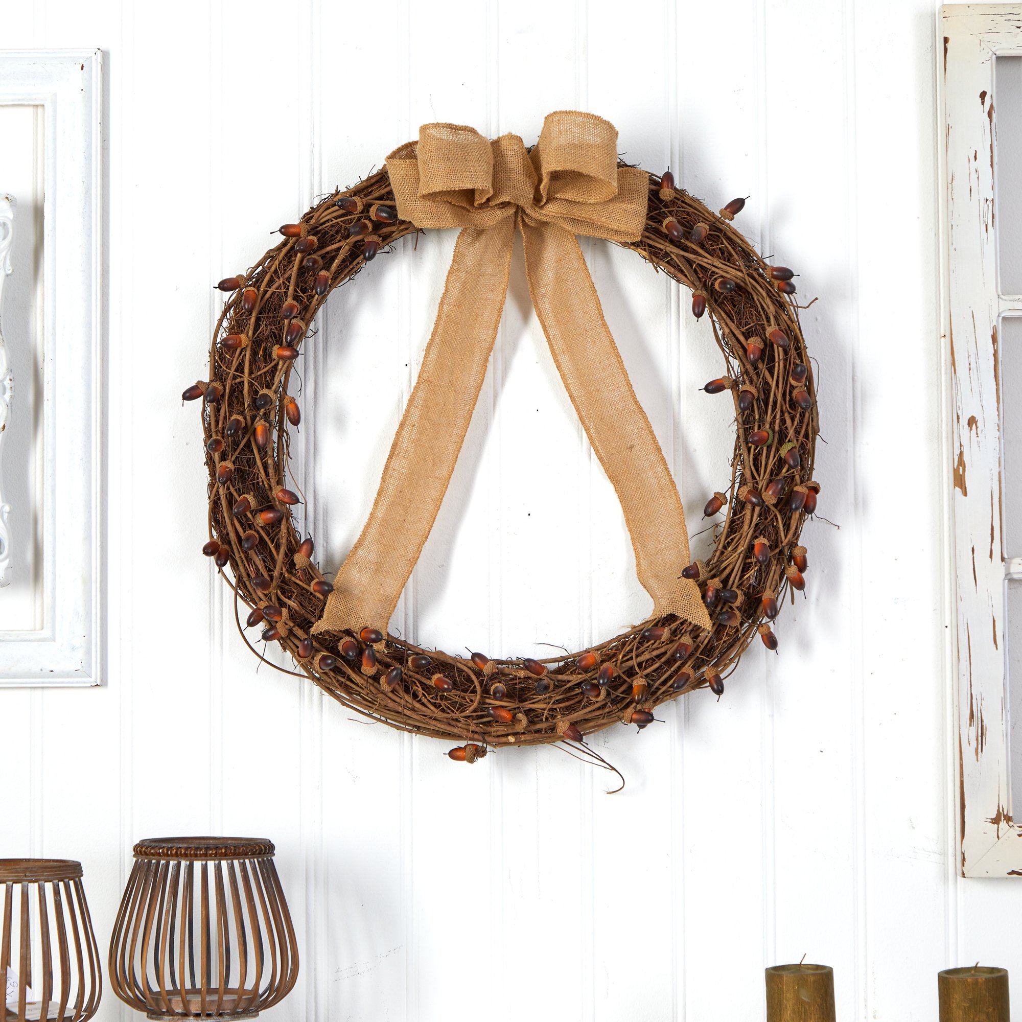 30” Fall Acorn and Decorative Bow Autumn Wreath - Image 4