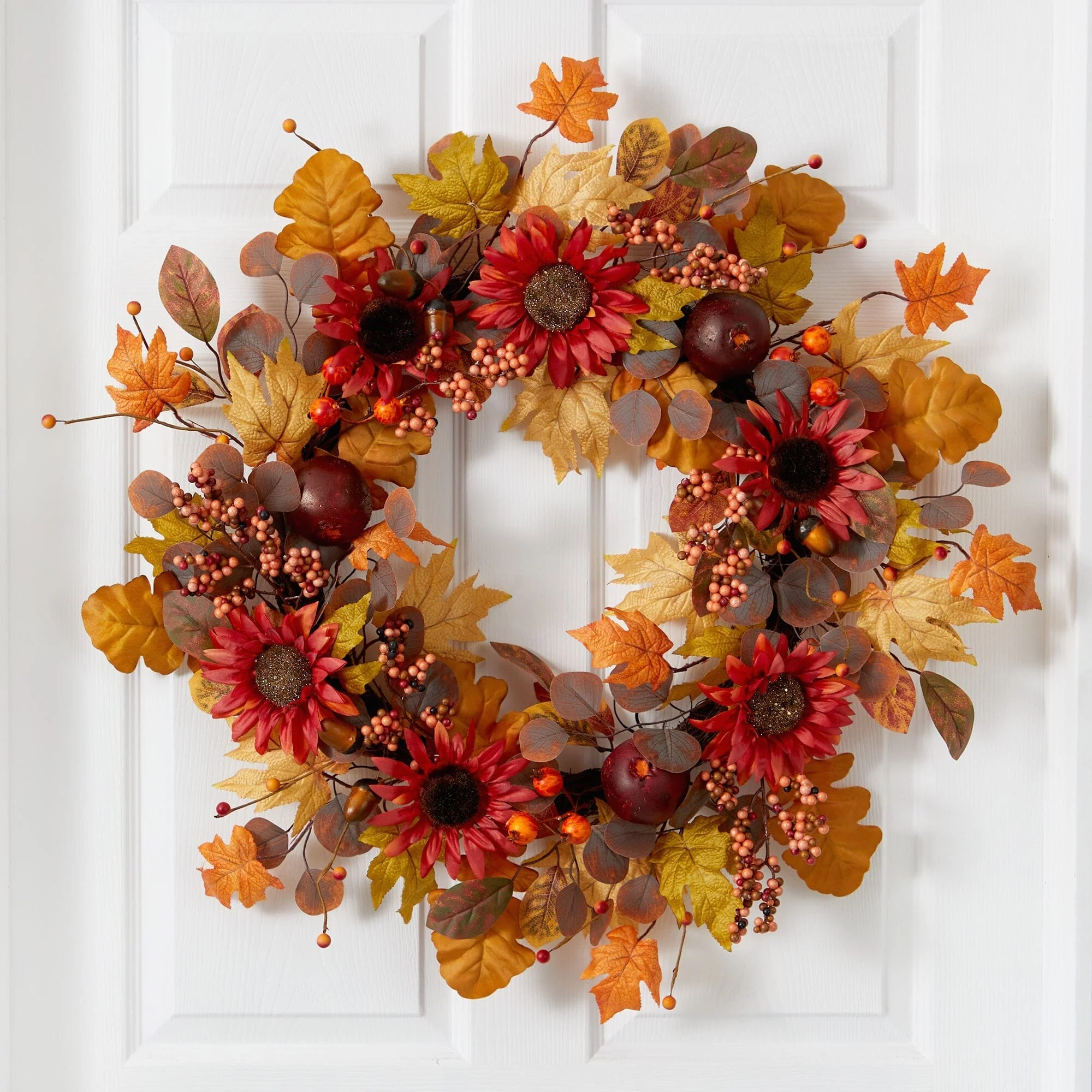 30” Fall Acorn, Sunflower, Berries and Autumn Foliage Artificial Wreath - Image 2
