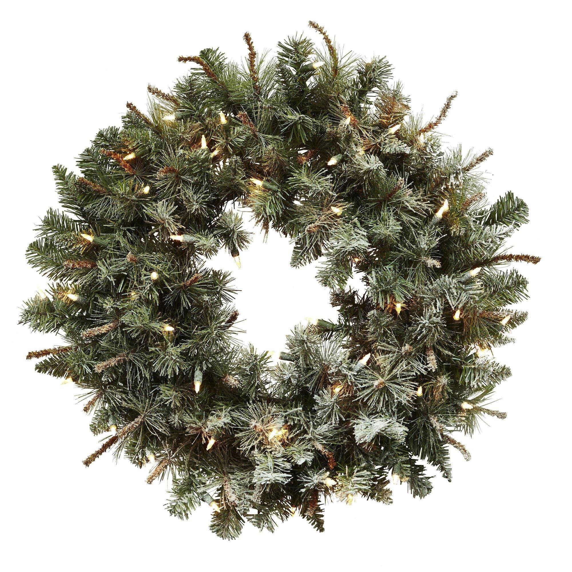 30” Lighted Frosted Pine Wreath - Image 4