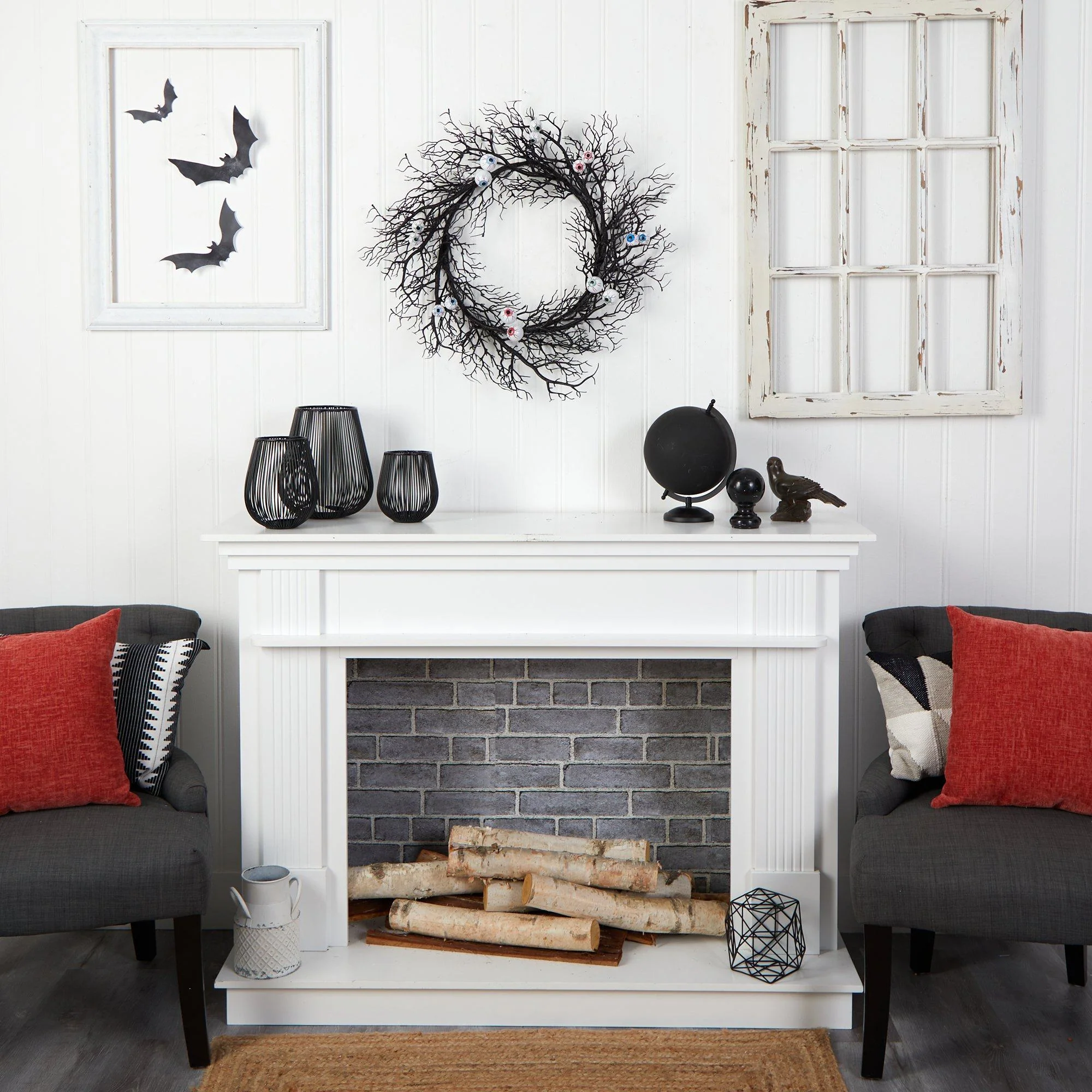 30" Halloween Gazing Eyeballs Twig Wreath - Image 3