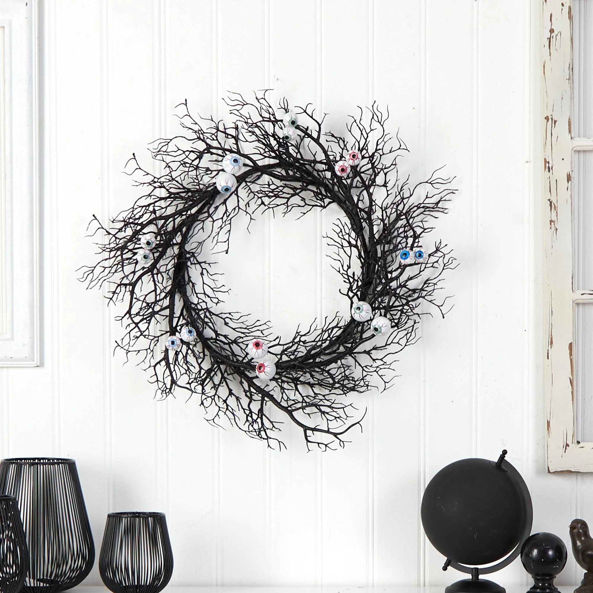 30" Halloween Gazing Eyeballs Twig Wreath - Image 4