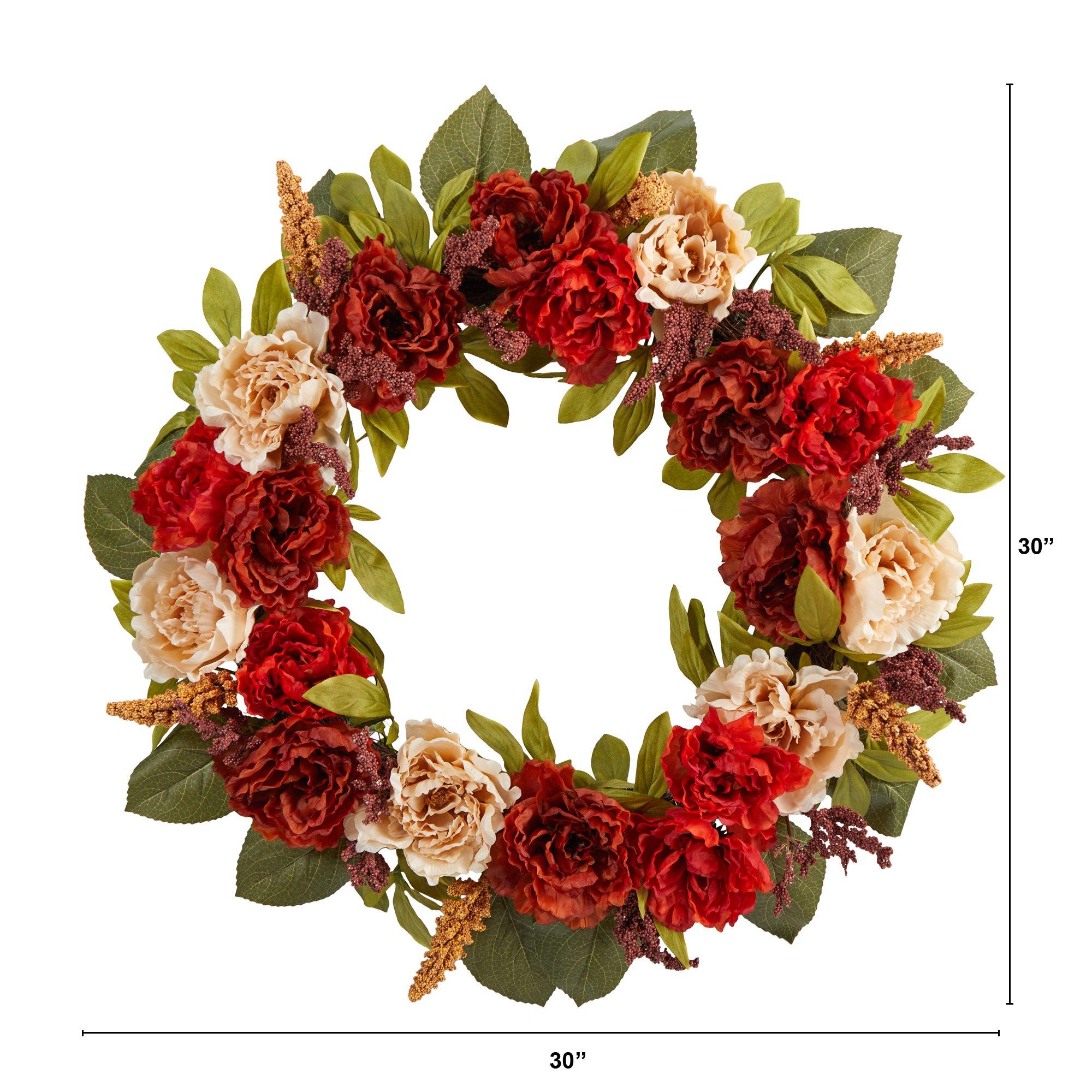 30” Harvest and Peony Artificial Wreath - Image 3