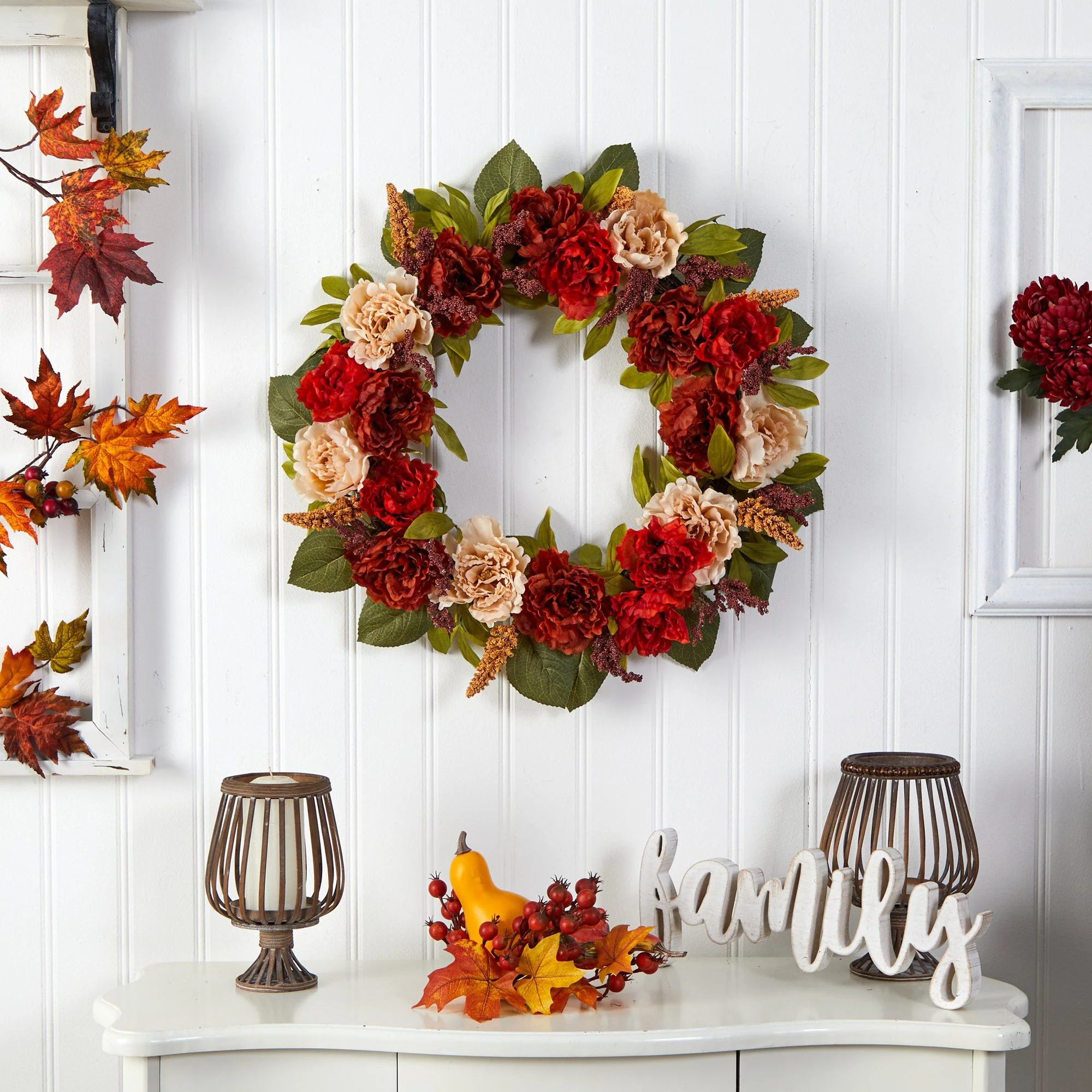 30” Harvest and Peony Artificial Wreath - Image 4