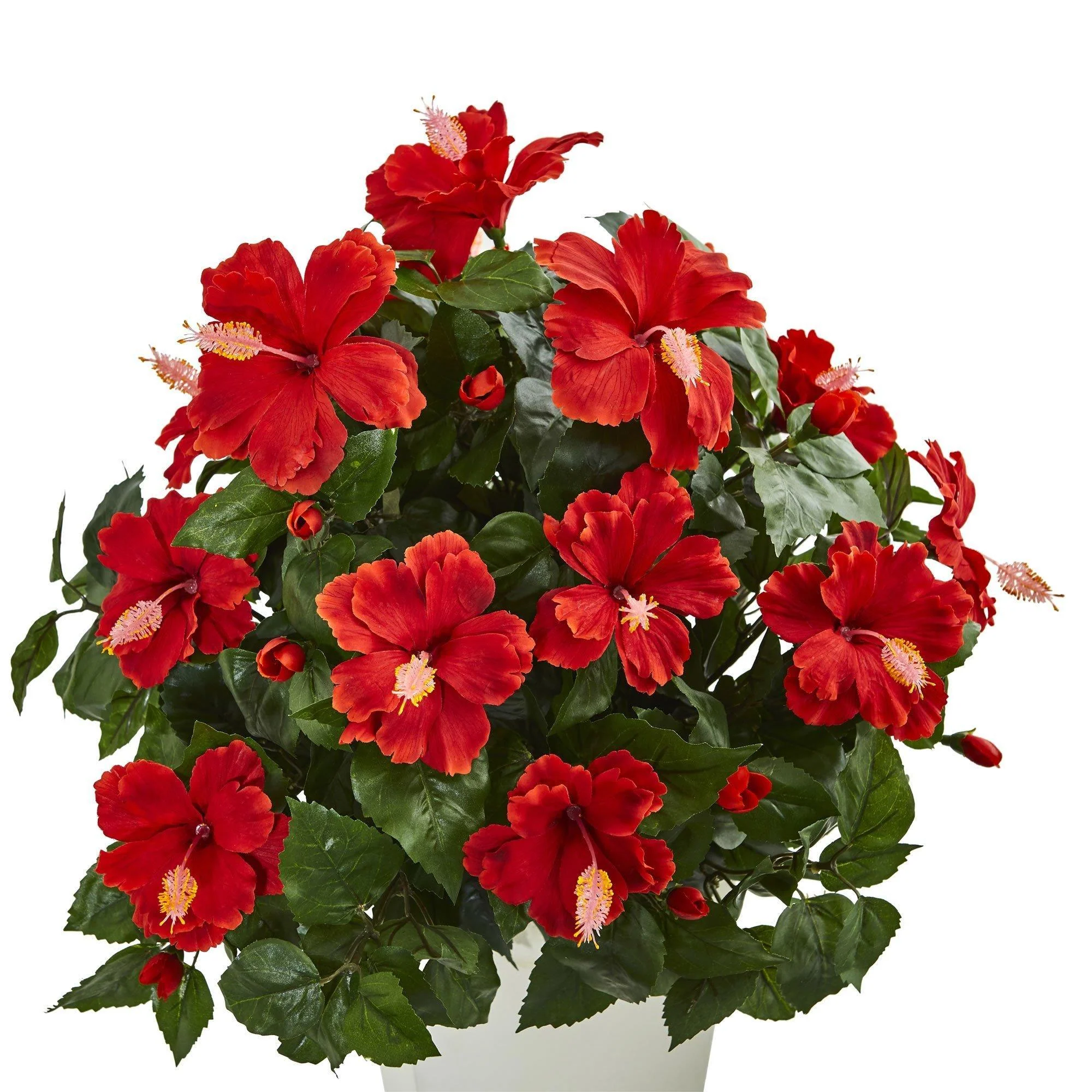 Hibiscus Artificial Plant in White Tower Planter - Image 2