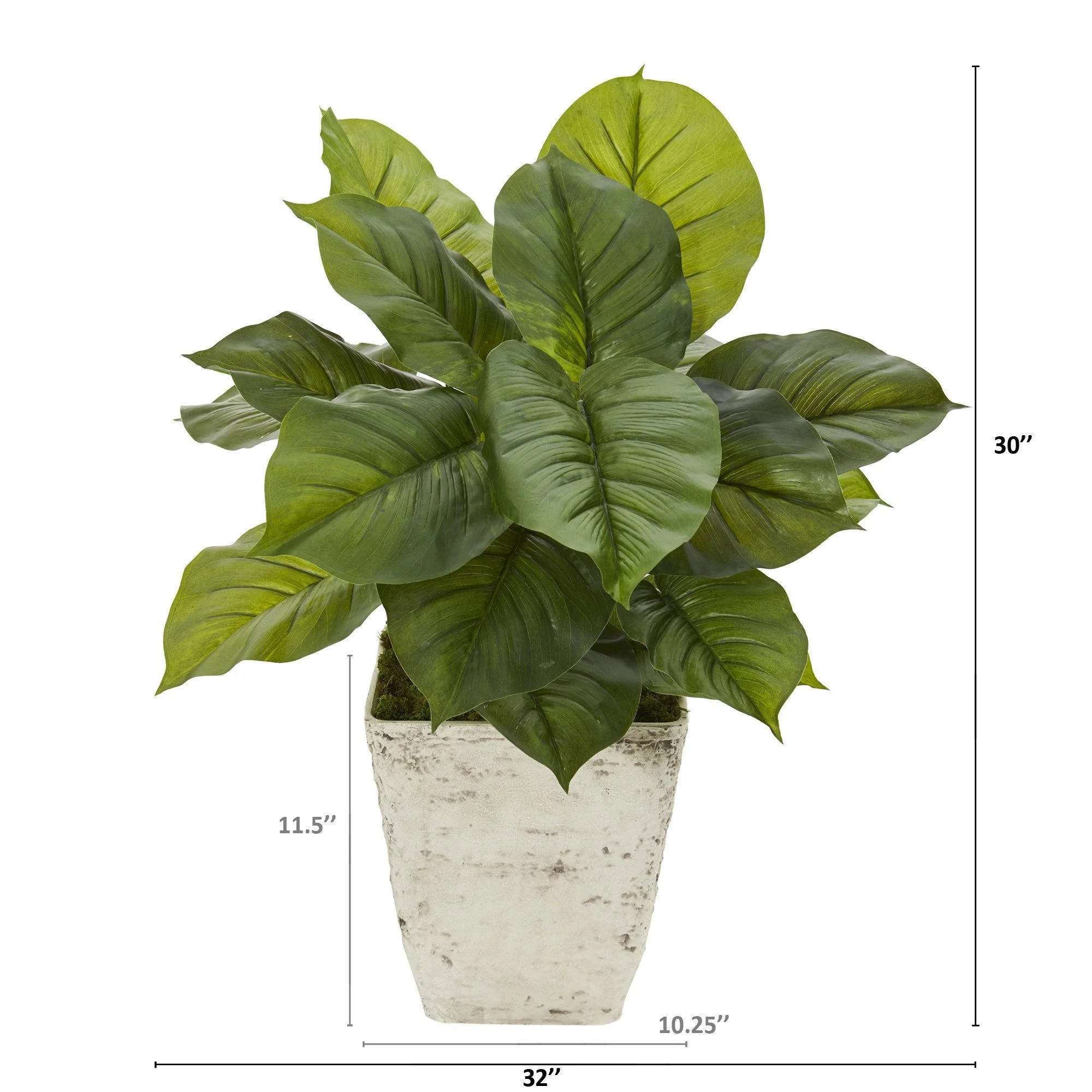 30” Large Philodendron Artificial Plant in Country White Planter (Real Touch) - Image 2