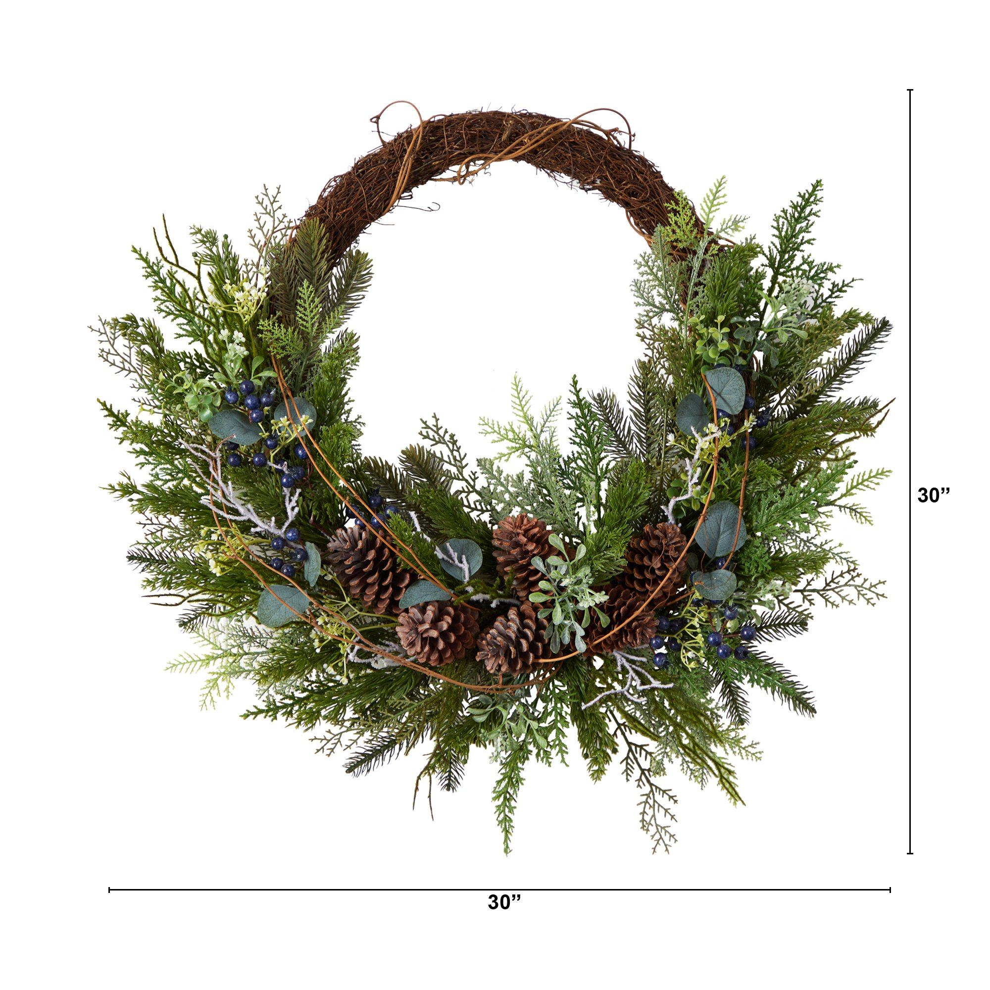 30” Pine and Pinecone Artificial Christmas Wreath on Twig Ring - Image 3