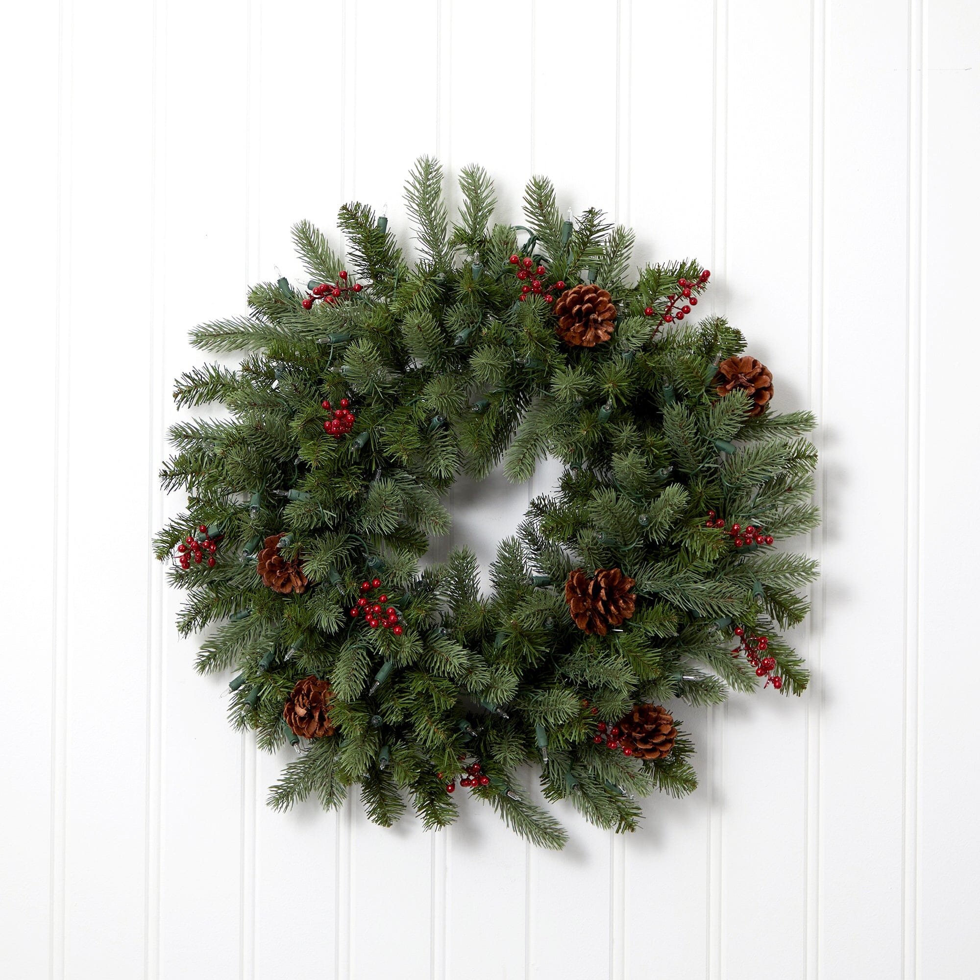 30” Lighted Pine Wreath w/Berries & Pine Cones - Image 3