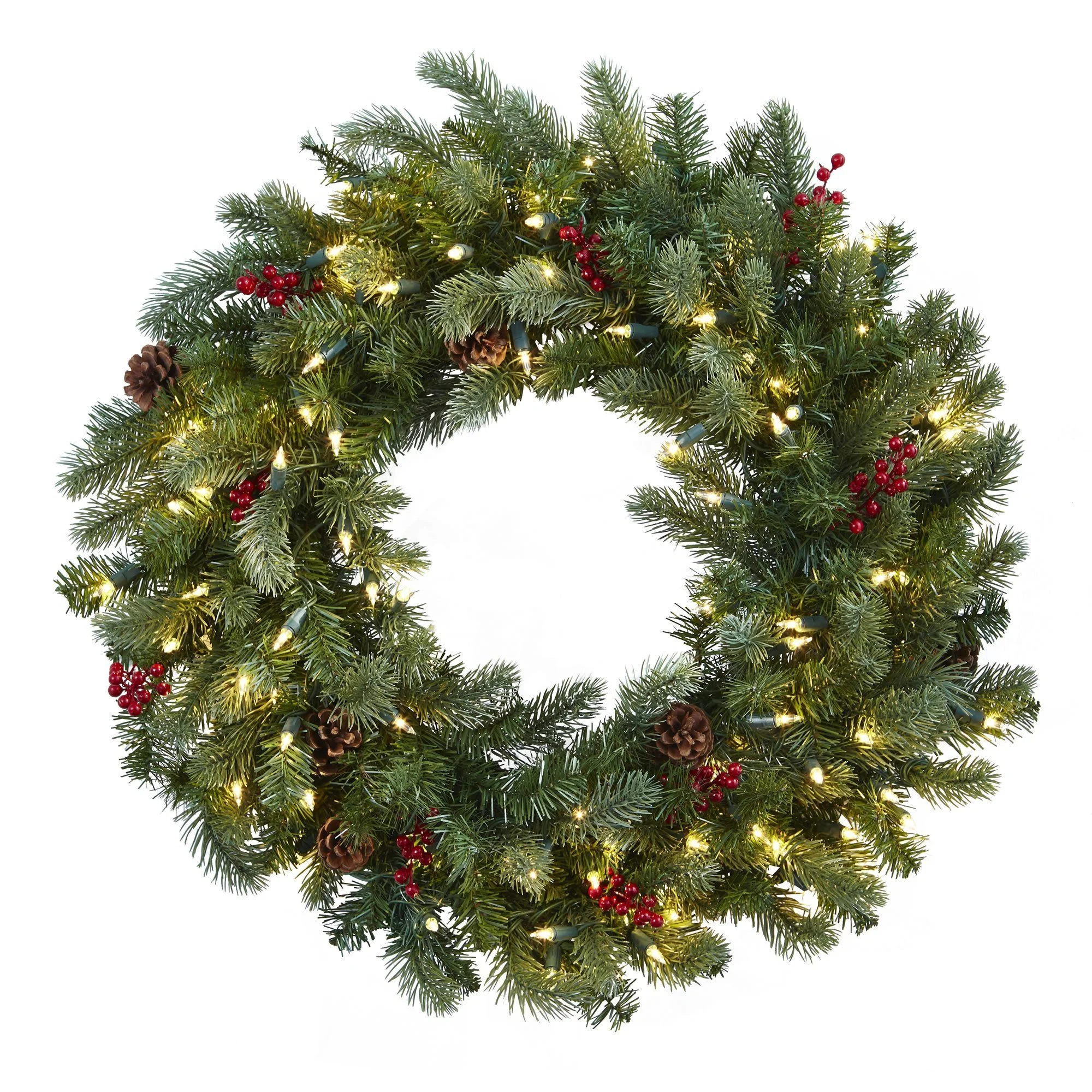 30” Lighted Pine Wreath w/Berries & Pine Cones - Image 4