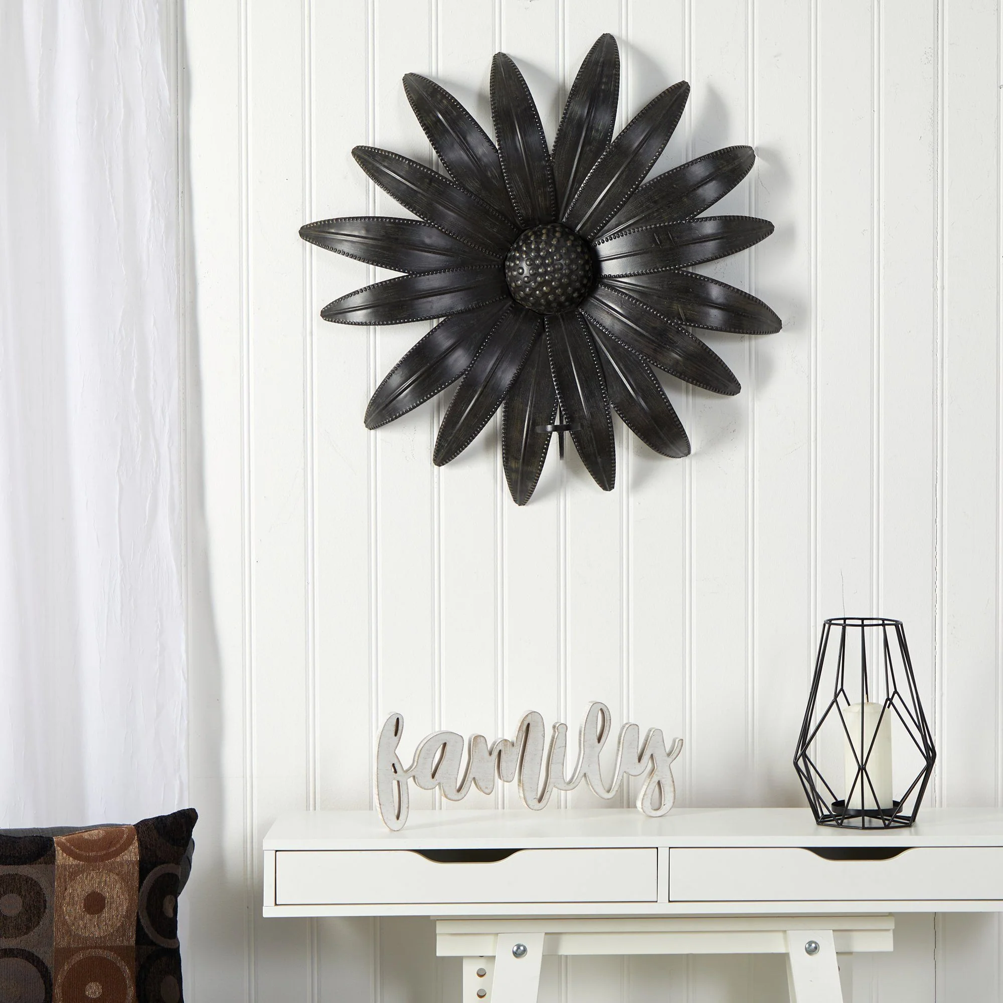 30” x 30” Brushed Metal Daisy Flower Sconce Candle Holder Wall Art Decor - Image 3
