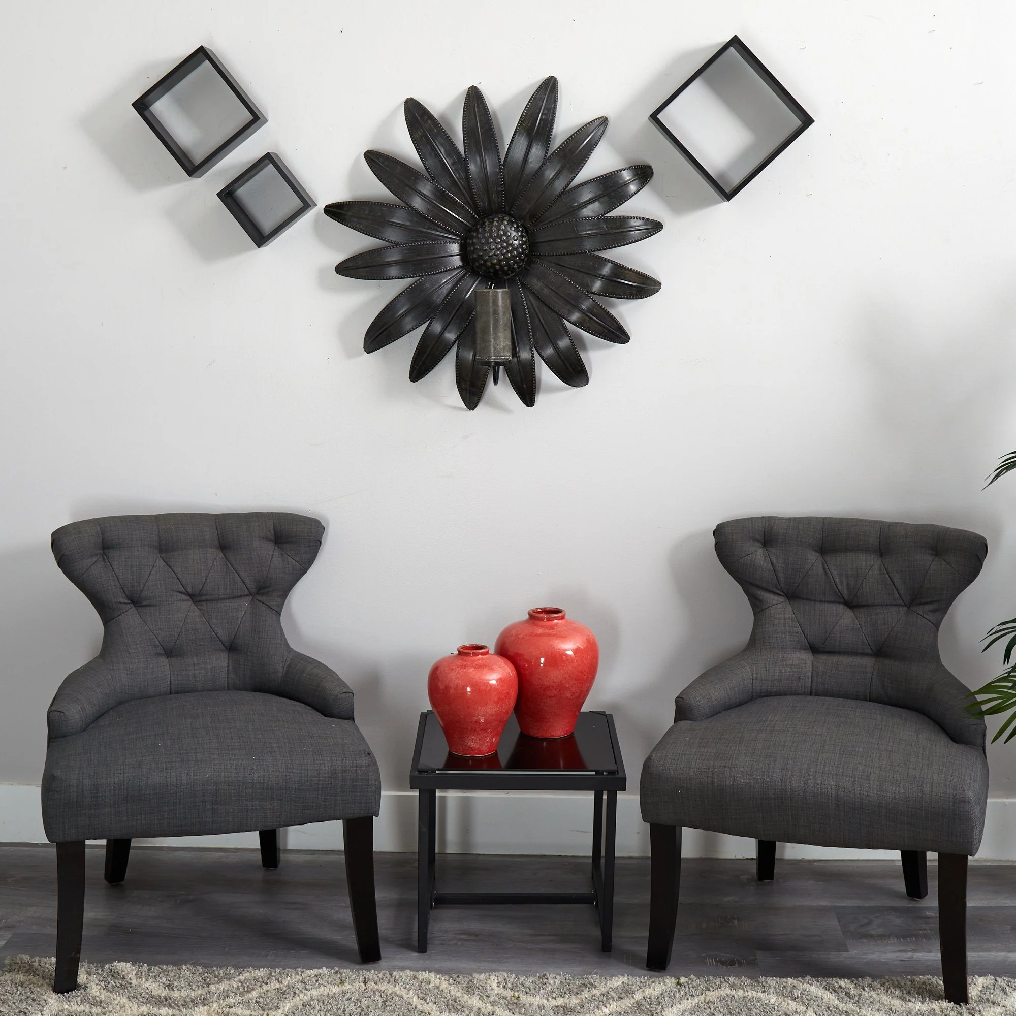 30” x 30” Brushed Metal Daisy Flower Sconce Candle Holder Wall Art Decor - Image 5