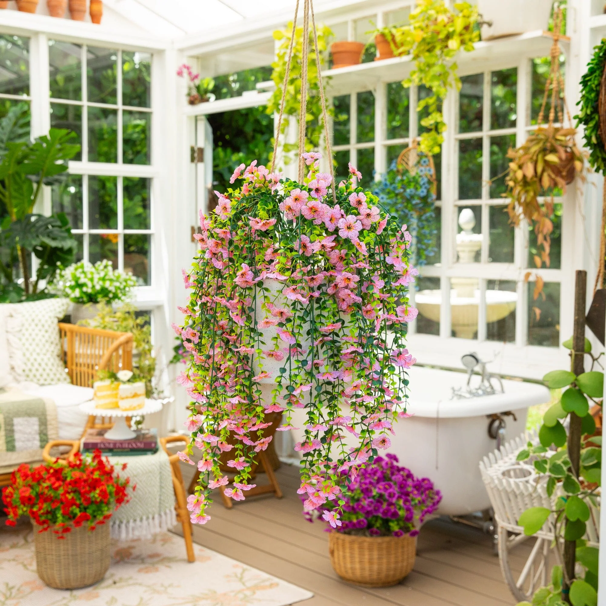 30" UV Resistant Artificial Daisy Hanging Plant (Indoor/Outdoor) - Set of 6 - Image 59