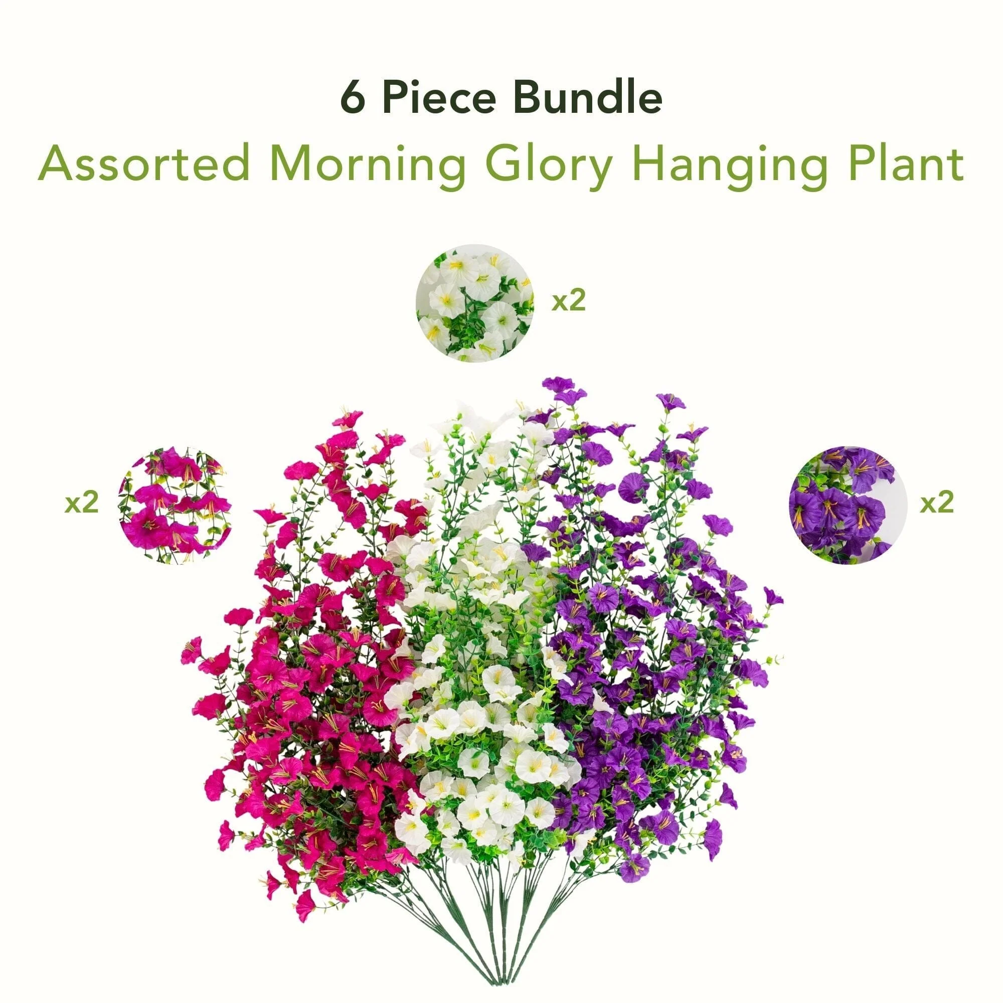 30" UV Resistant Artificial Morning Glory Hanging Plant (Indoor/Outdoor) - Set of 6 - Image 15