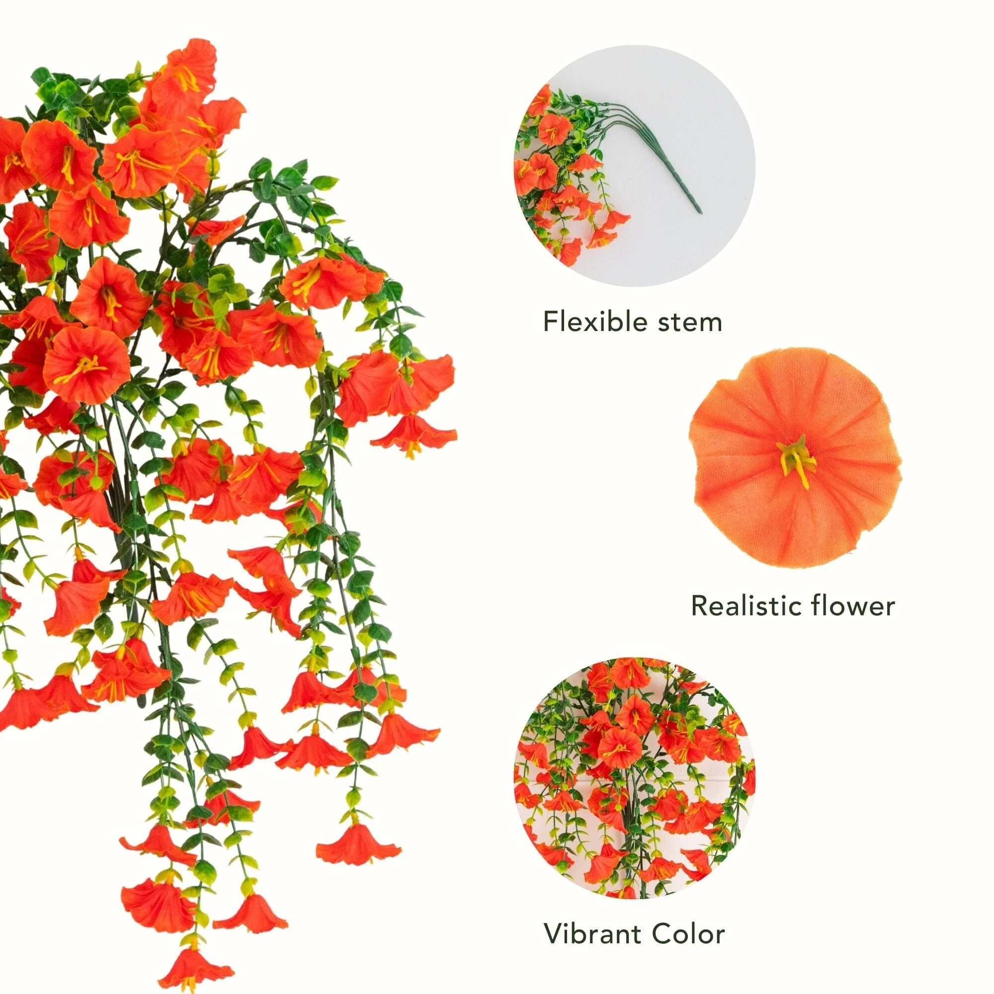 30" UV Resistant Artificial Morning Glory Hanging Plant (Indoor/Outdoor) - Set of 6 - Image 45