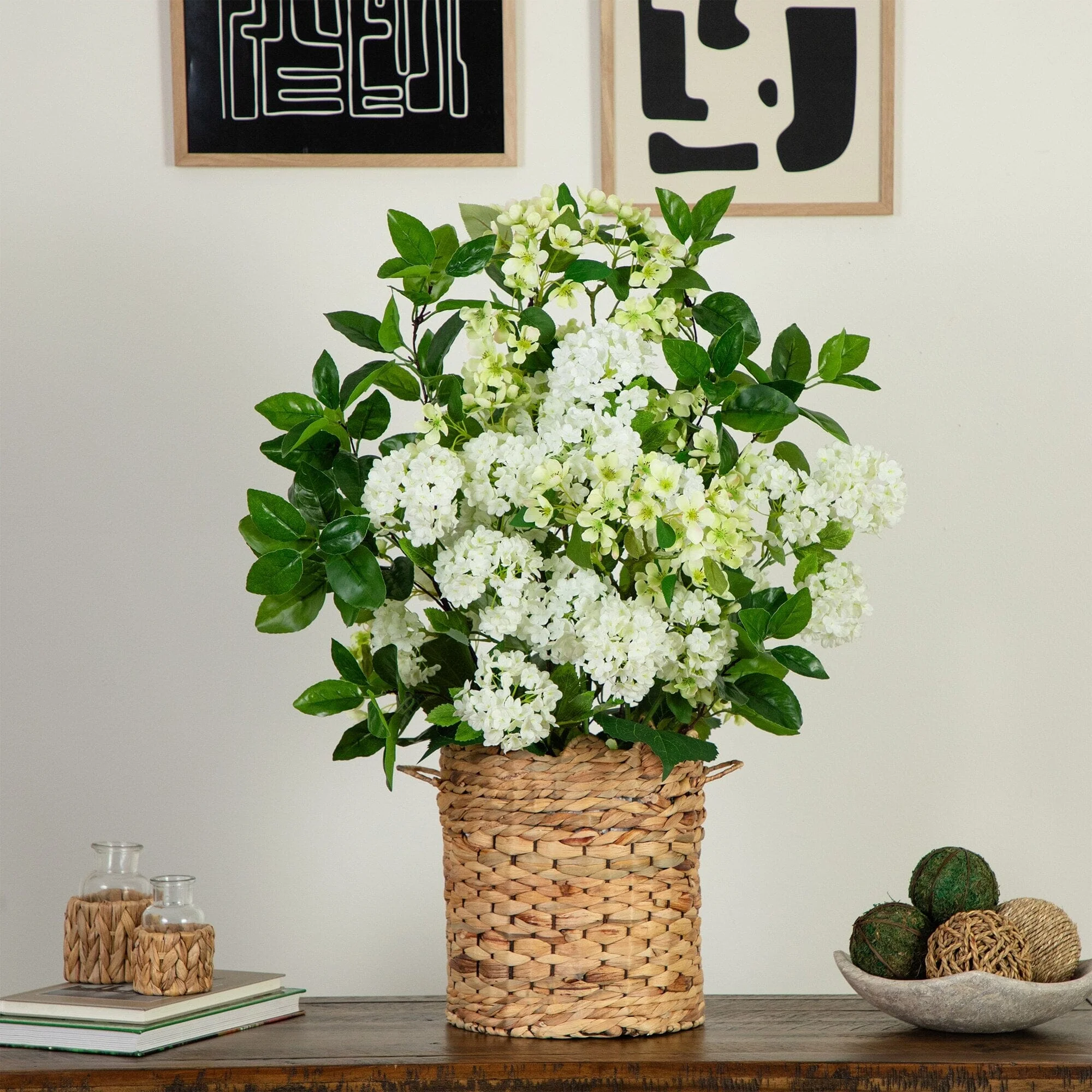 31” Artificial Mixed Flower Arrangement in Hyacinth Weave Basket - Image 3