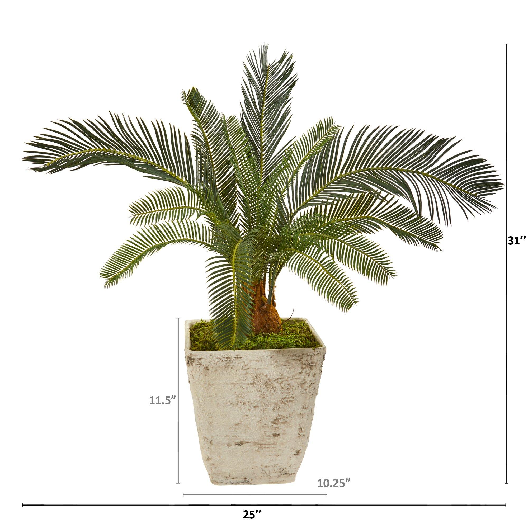 31” Cycas Artificial Plant in White Planter - Image 2