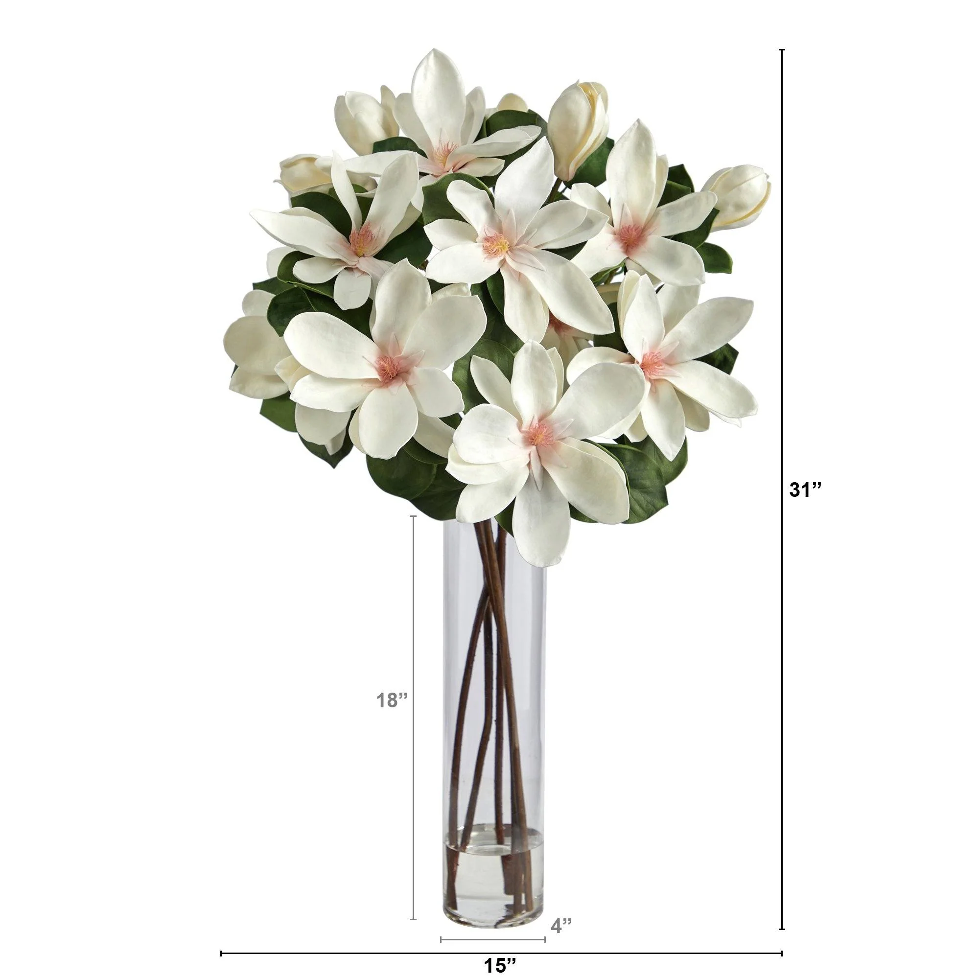 31” Japanese Magnolia Artificial Arrangement in Cylinder Vase - Image 2