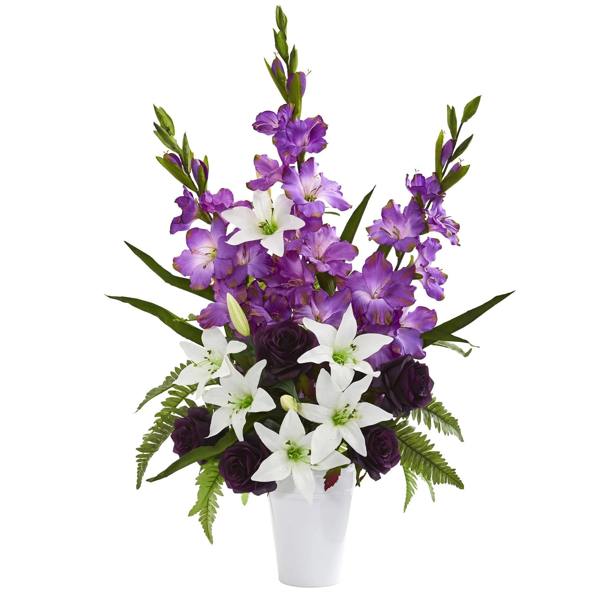 Mixed Flowers Artificial Arrangement in White Vase - Image 2