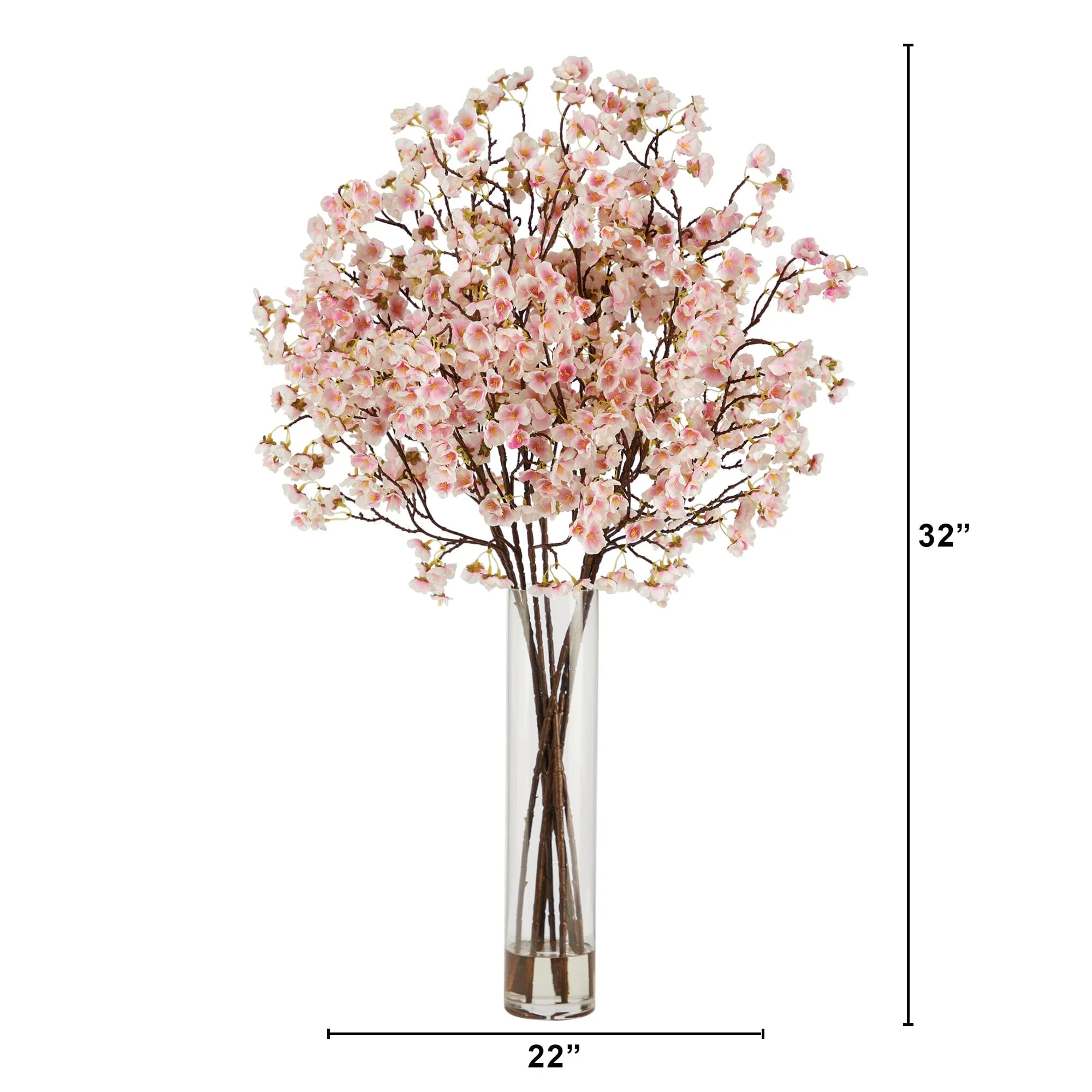 32” Artificial Cherry Blossom Arrangement with Glass Cylinder Vase - Image 3
