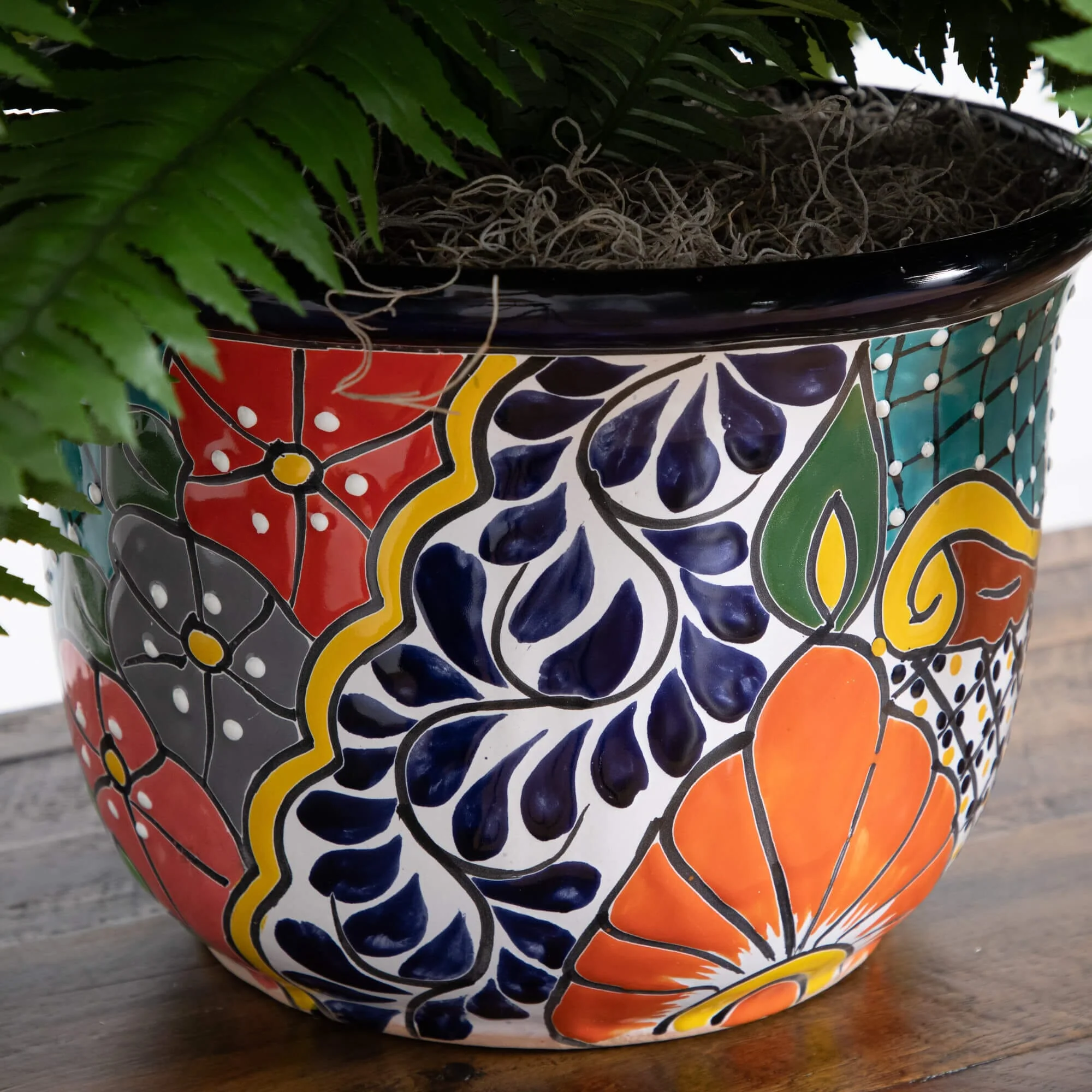 32” Artificial Double Boston Fern in Handmade Mexican Talavera Ceramic Planter - Image 6