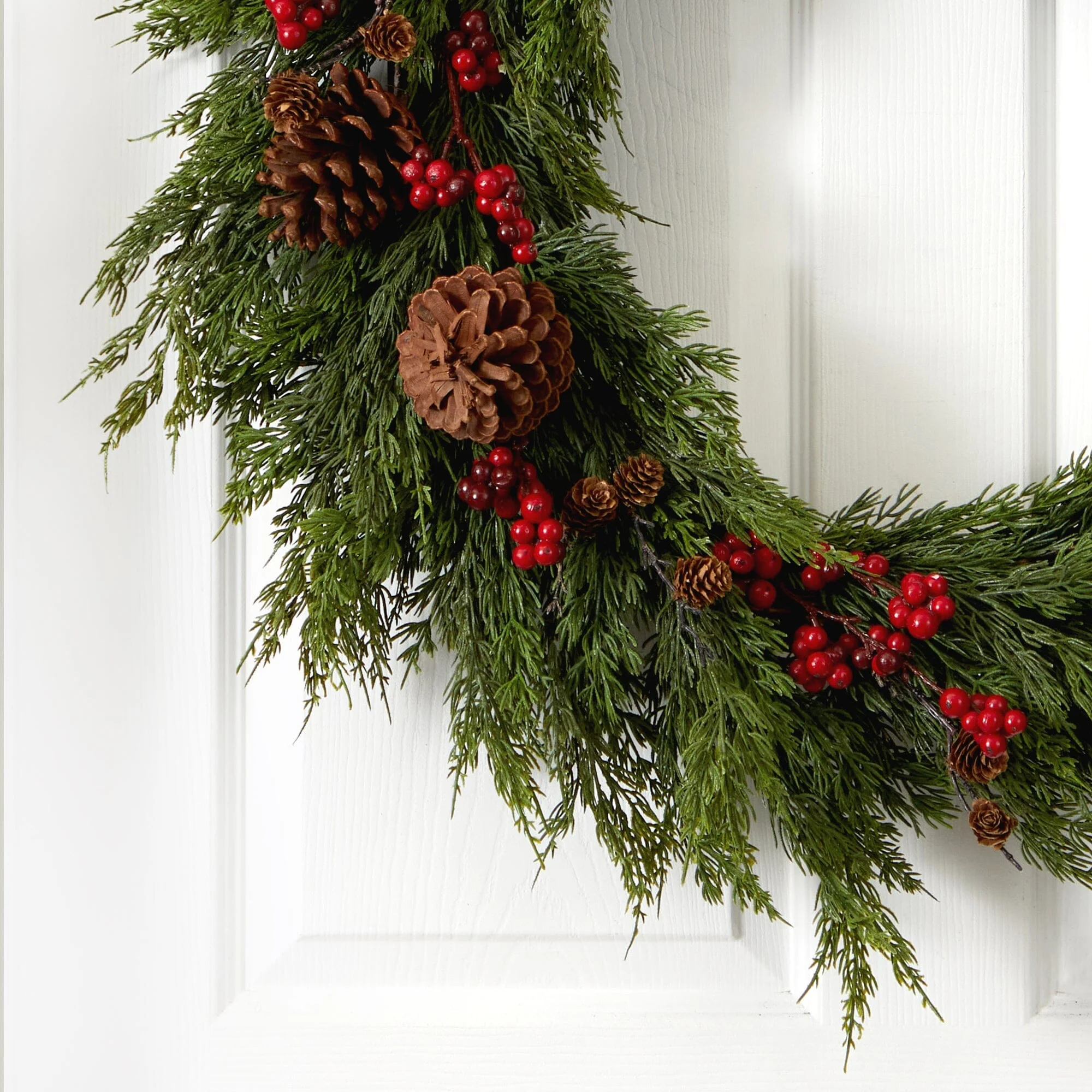 32'' Cypress with Berries and Pine Cones Artificial Wreath - Image 2