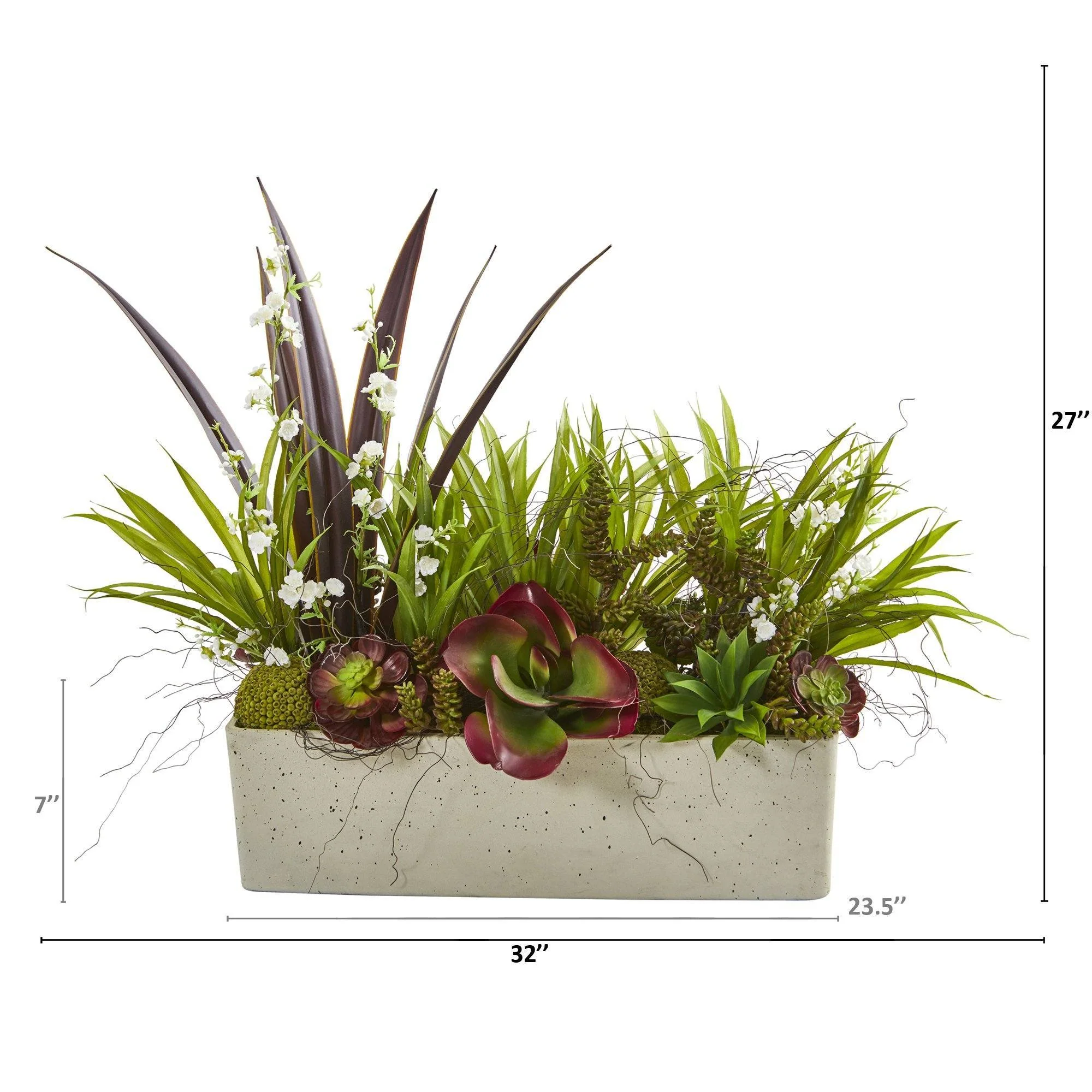 32” Mixed Succulent and Grass Garden Artificial Plant in White Planter - Image 2