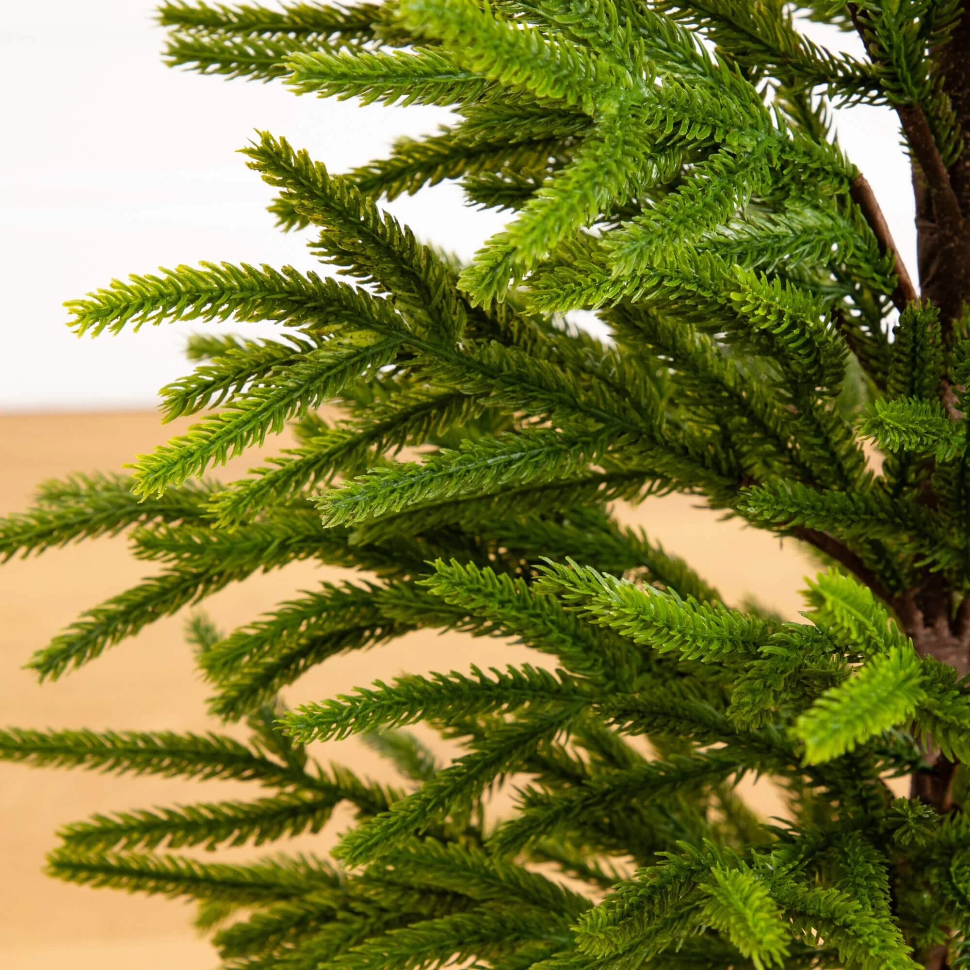 32" Artificial Real Touch Norfolk Island Pine in Christmas Tin Metal Planter with Natural Look - Image 2