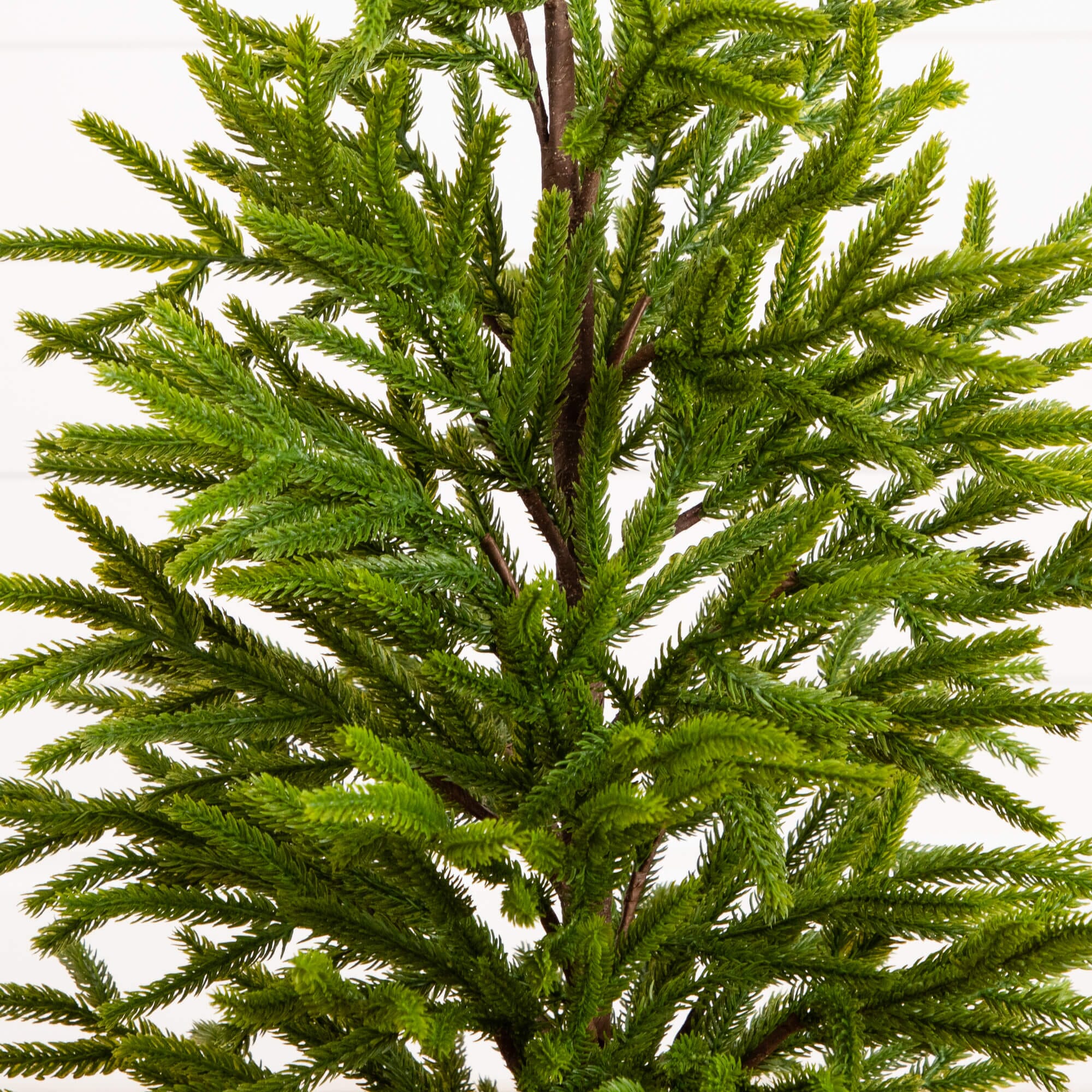 32" Artificial Real Touch Norfolk Island Pine in Christmas Tin Metal Planter with Natural Look - Image 5