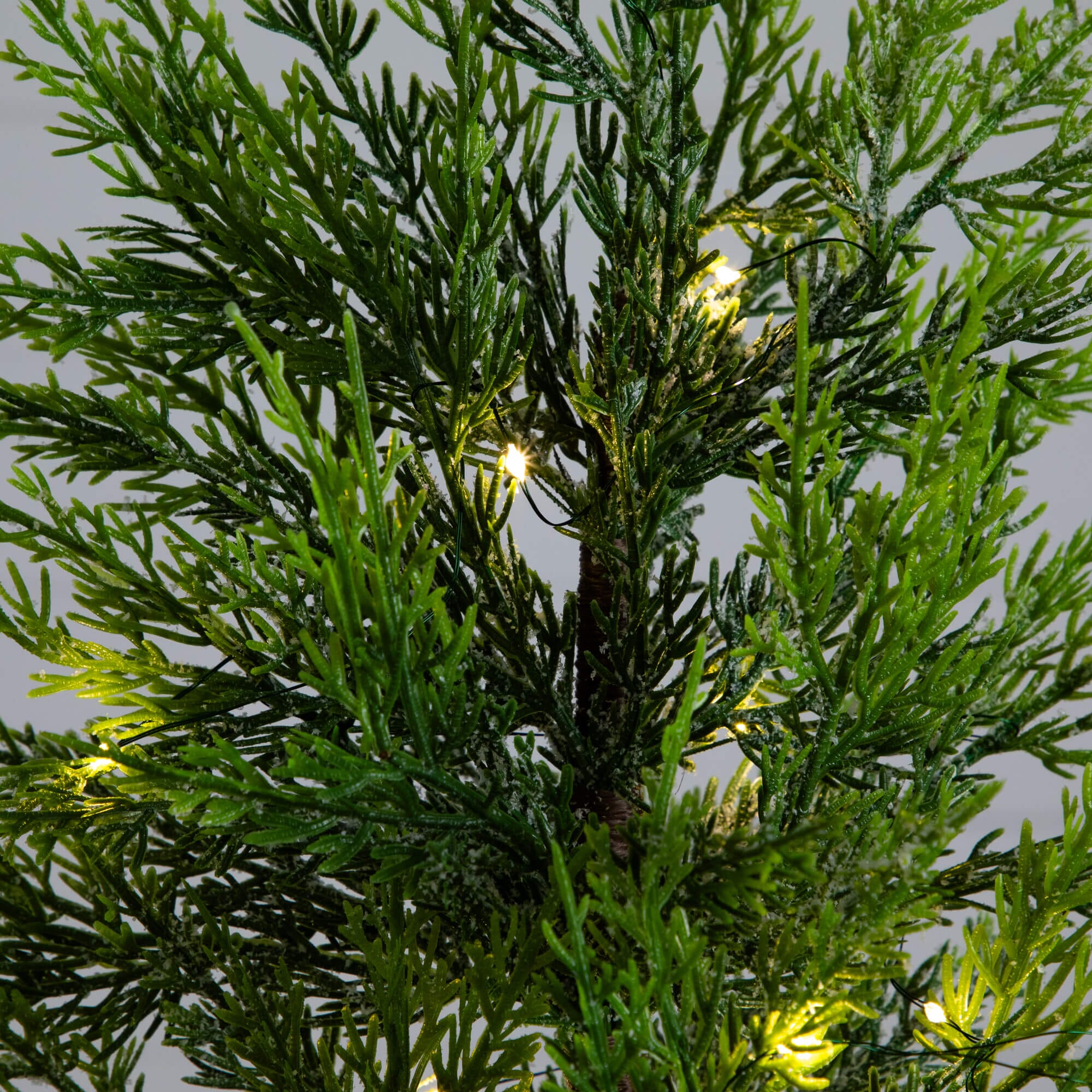 32" Pre-Lit Artificial Lightly Snowed Cypress Christmas Tree with 30 Warm White LED Lights in Decorative Weaved Basket - Image 2