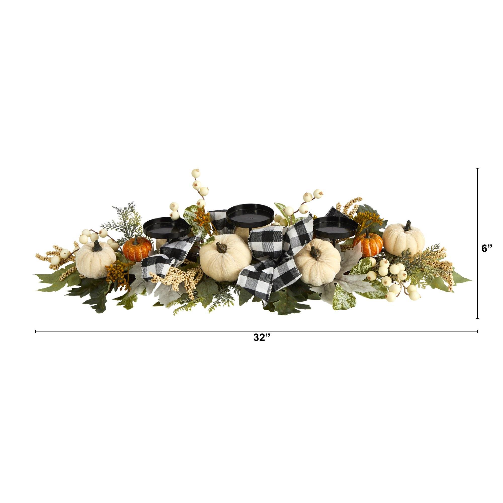 32” White Pumpkin and Berries Artificial Candelabrum - Image 2