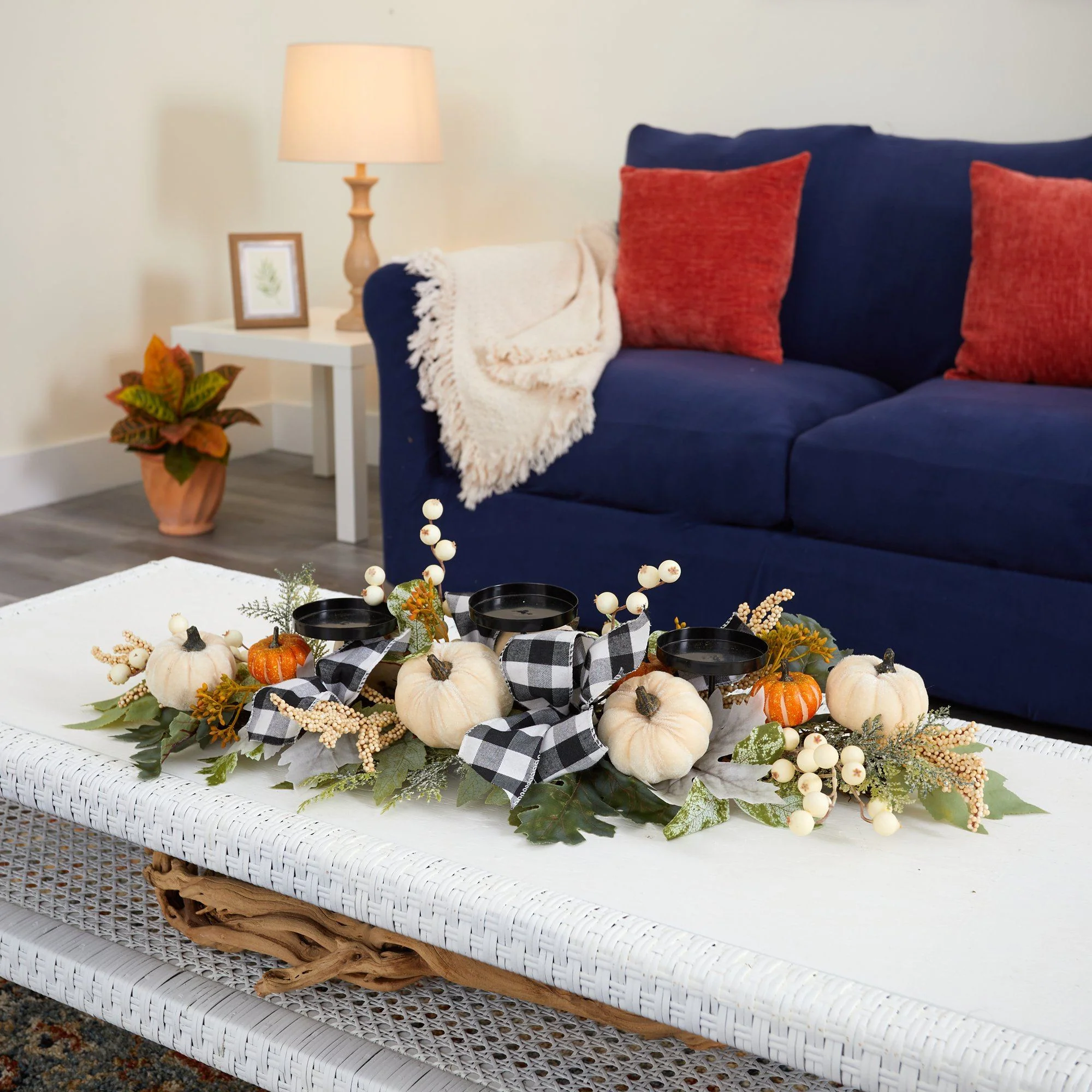 32” White Pumpkin and Berries Artificial Candelabrum - Image 3