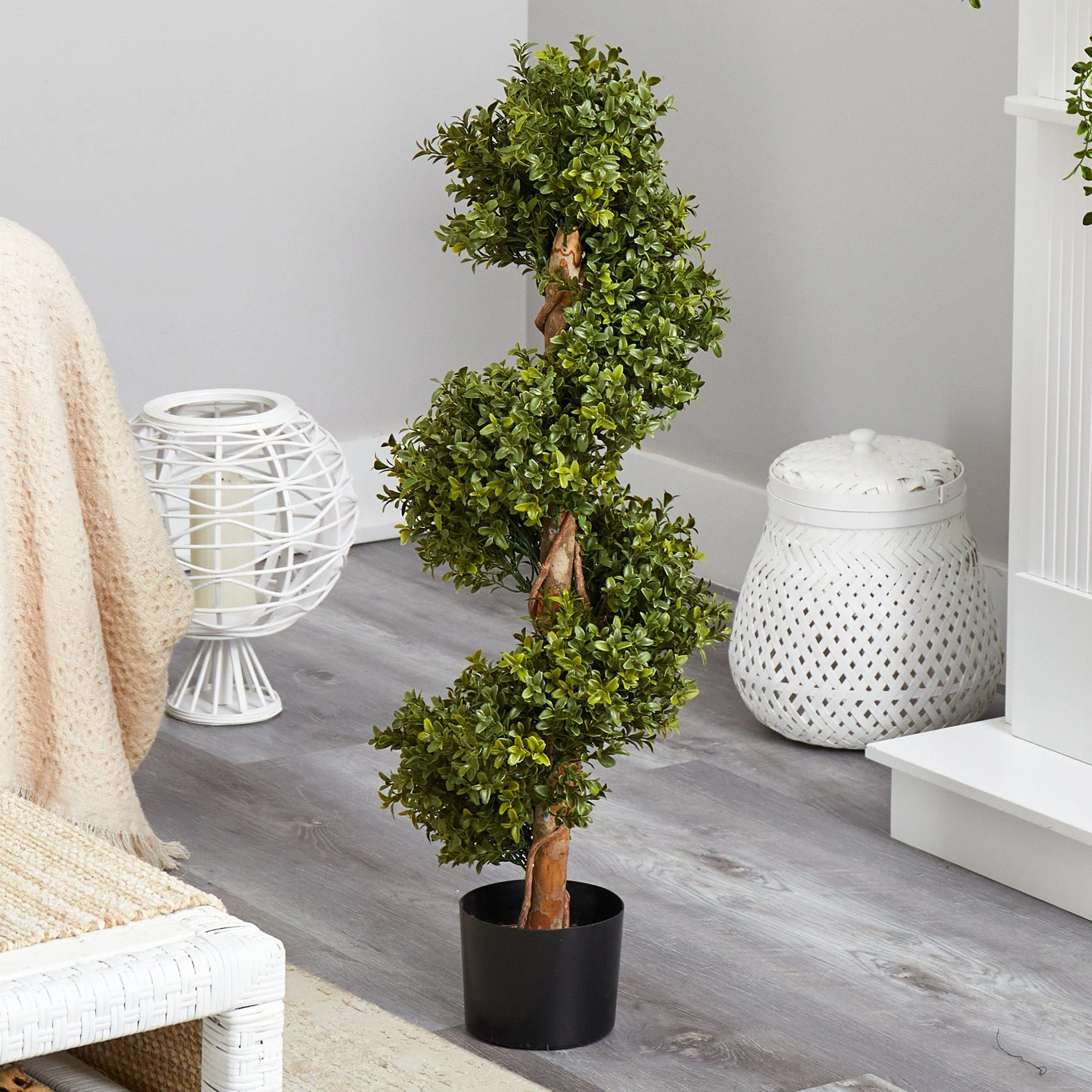 33” Boxwood Topiary Spiral Artificial Tree (Indoor/Outdoor) - Image 6