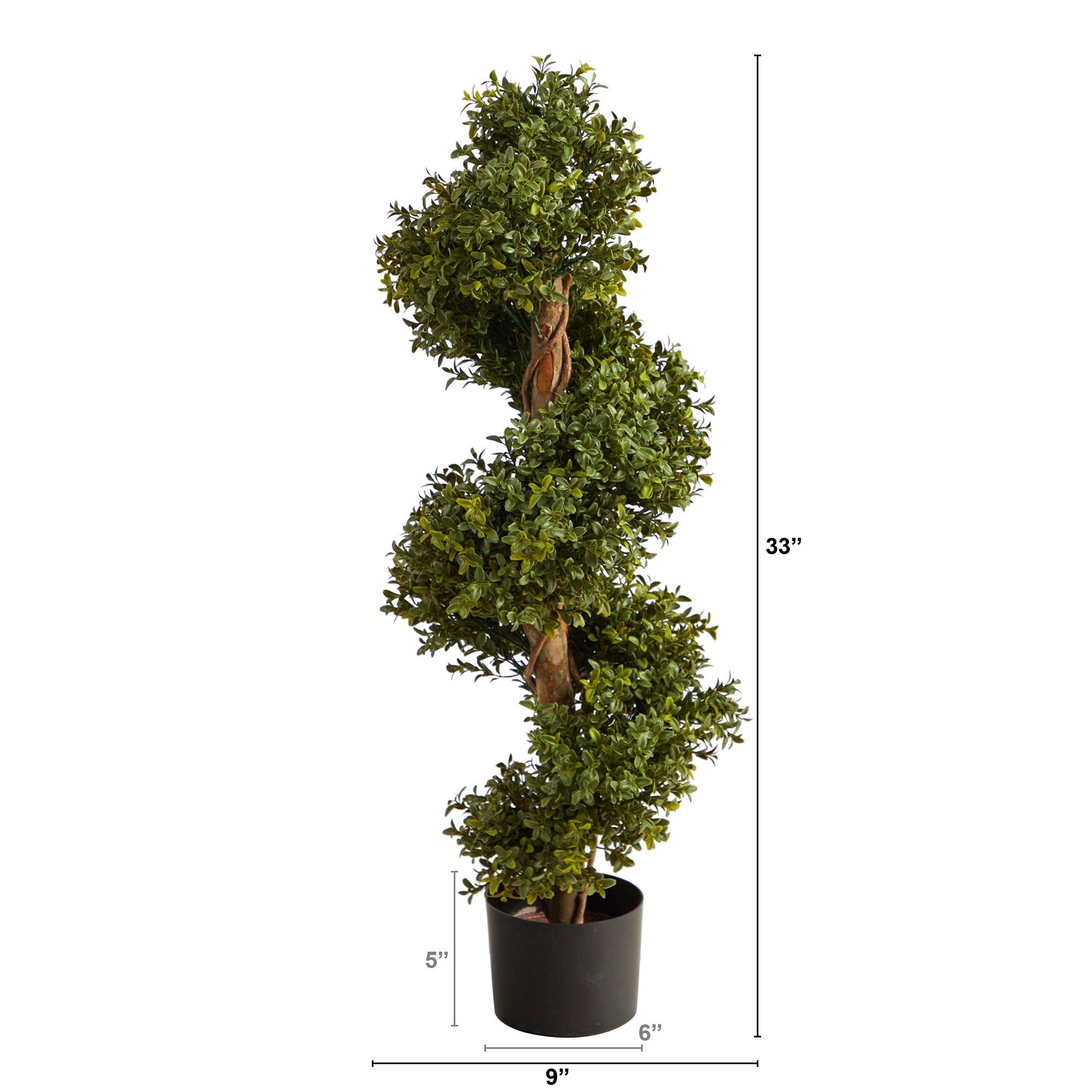 33” Boxwood Topiary Spiral Artificial Tree (Indoor/Outdoor) - Image 7