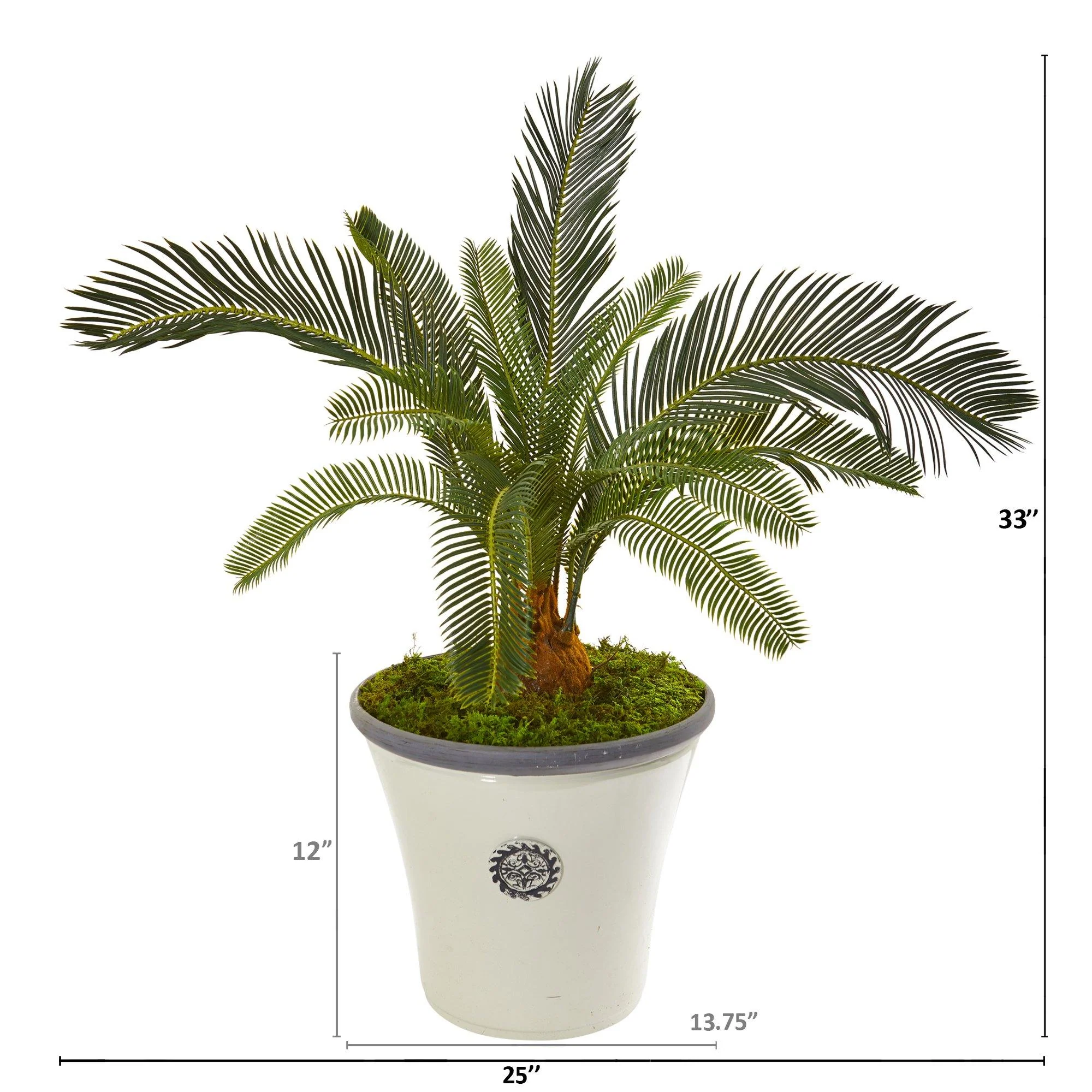 33” Cycas Artificial Plant in White Planter - Image 2